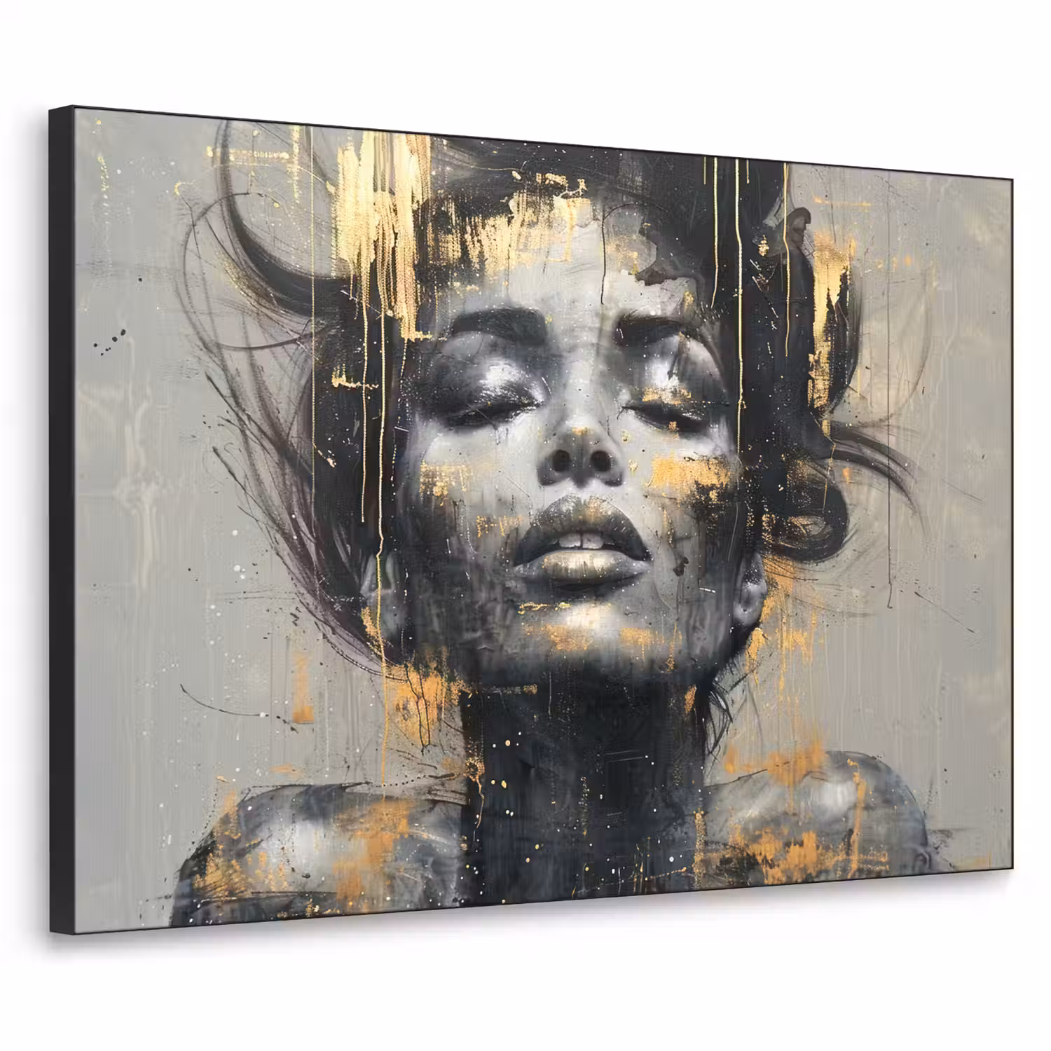 Vrouw - Kunst - Goud - Abstract - Glamour Textielframe zwart klein -3d