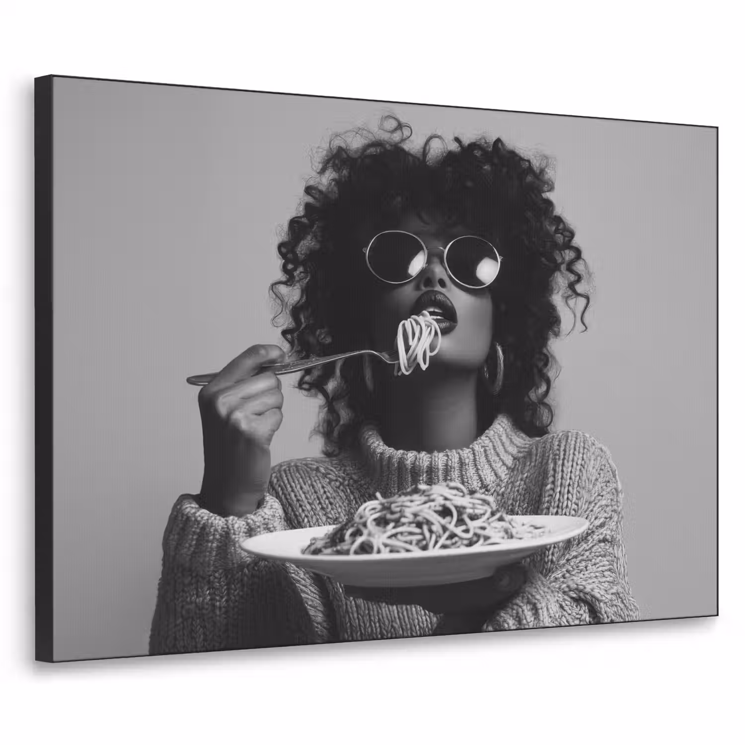 Vrouw - Pasta - Zwart - Wit Textielframe - compleet frame klein -3d