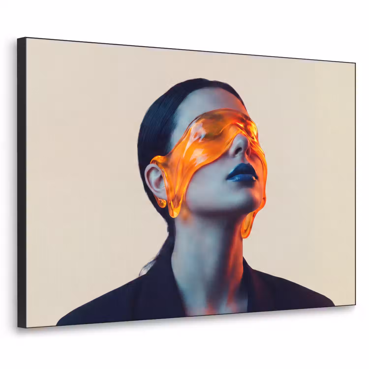 Vrouw - Oranje - Abstract - Modern - Kleurrijk Textielframe zwart klein -3d
