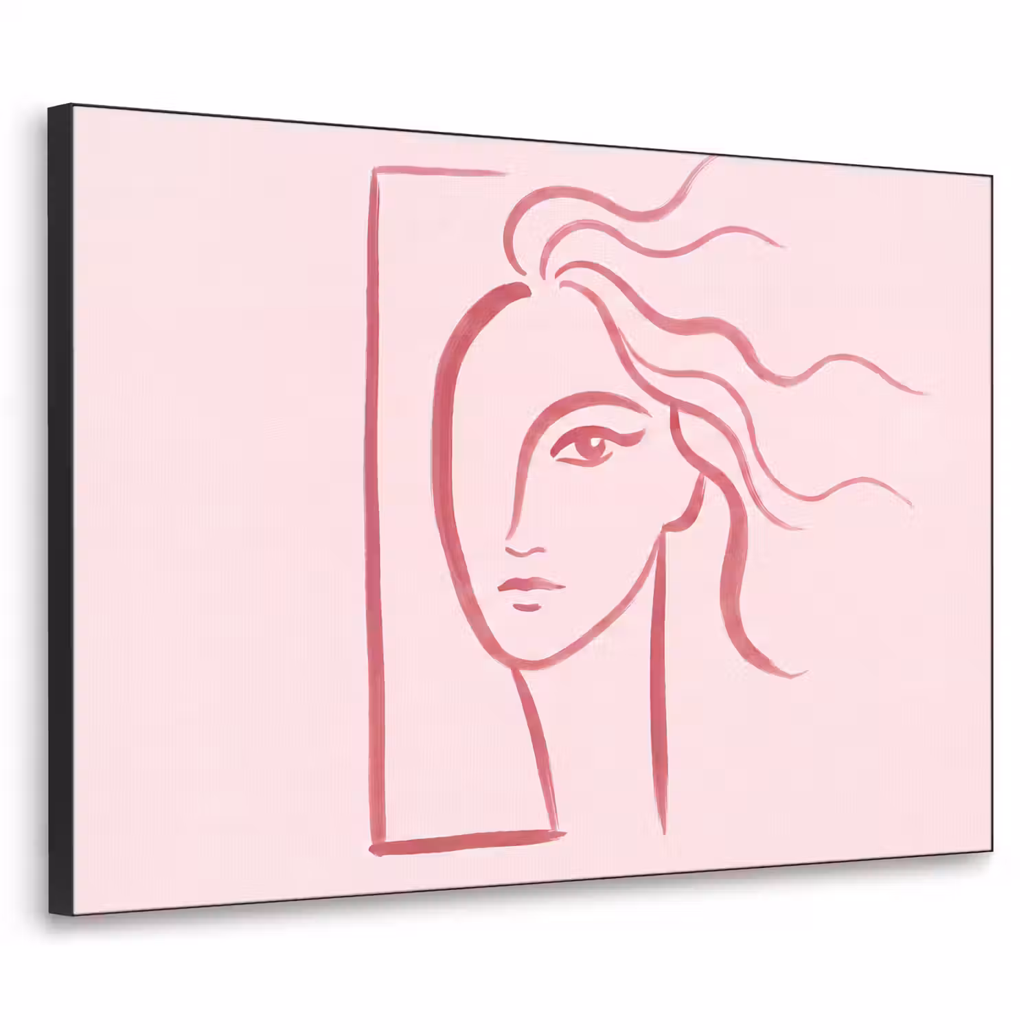 Vrouw - Portret - Abstract - Lijnkunst - Rood Textielframe zwart klein -3d