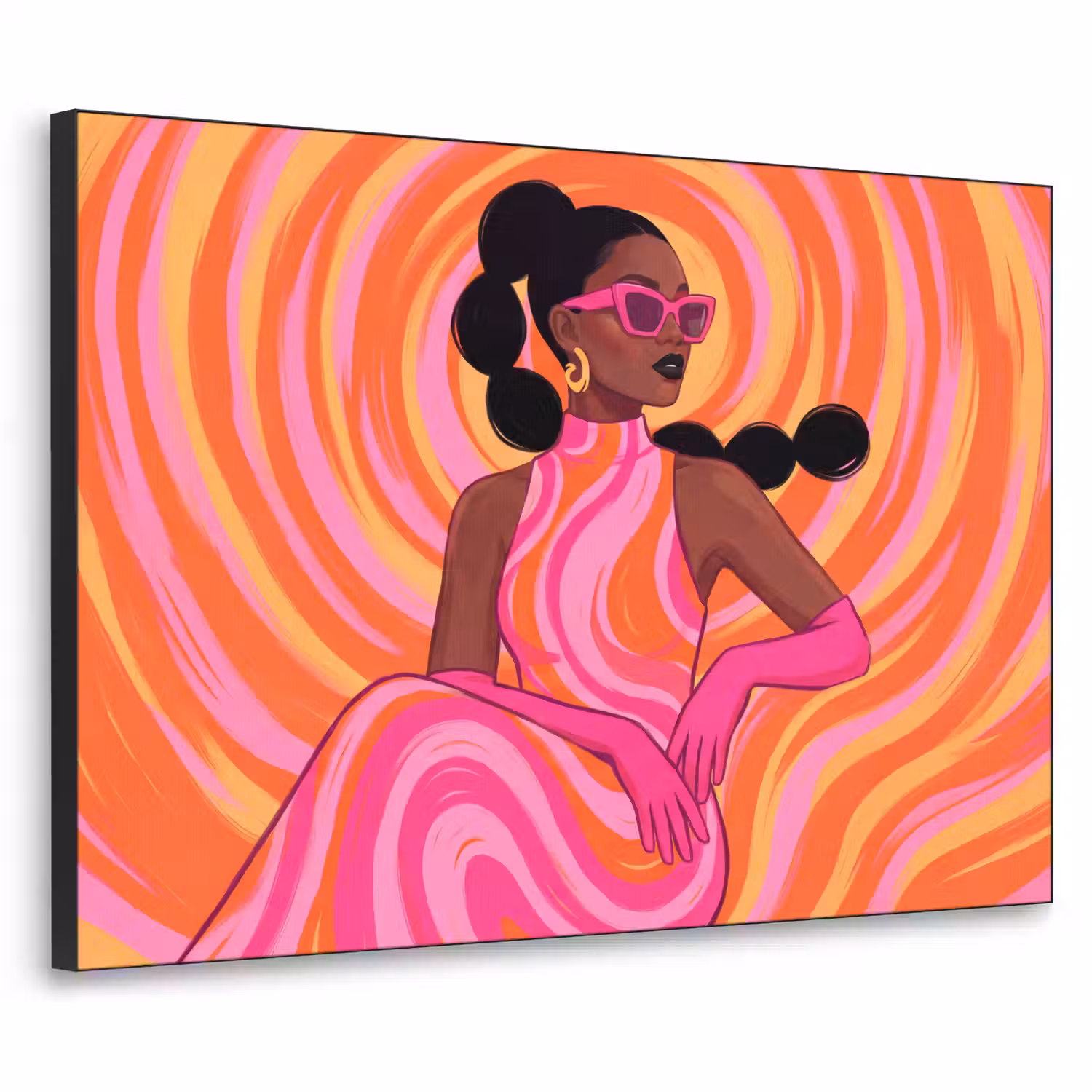 Vrouw - Portret - Kunst - Abstract - Roze Textielframe zwart klein -3d