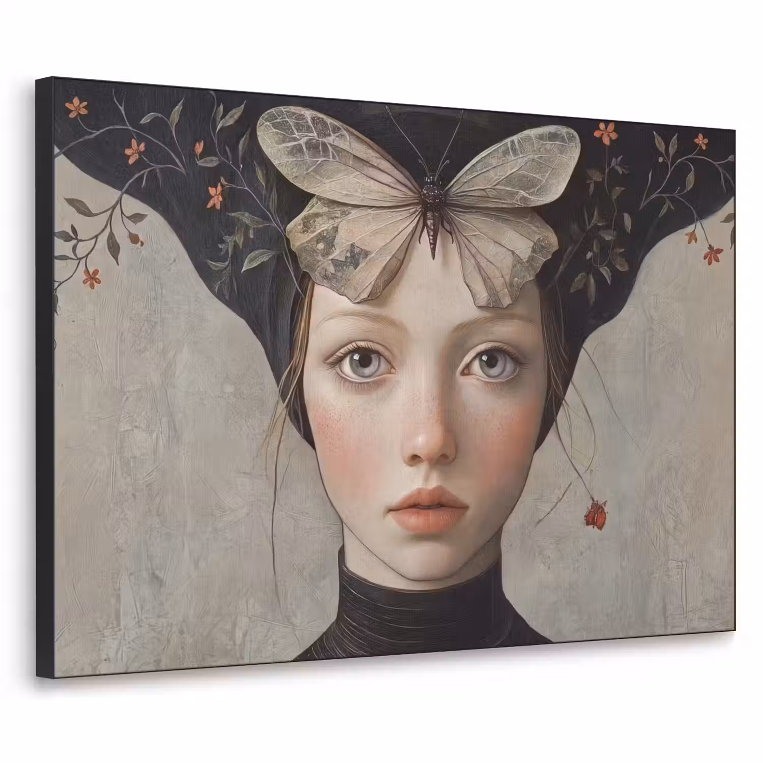 Woman - Butterfly - Art - Classic - Muted Textielframe zwart klein -3d