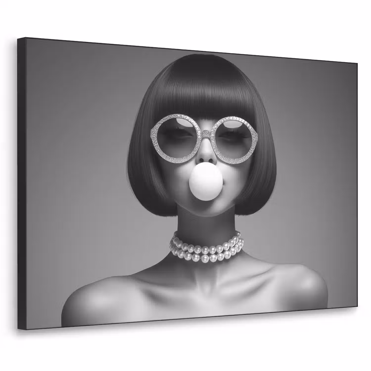 Vrouw - Zwart Wit - Ketting - Zonnebril Textielframe - compleet frame klein -3d