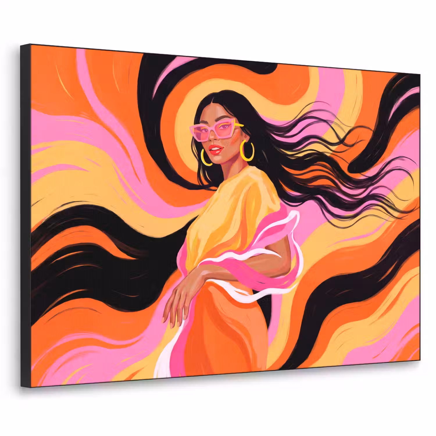 Vrouw - Zonnebril - Abstract - Kleurrijk Textielframe zwart klein -3d