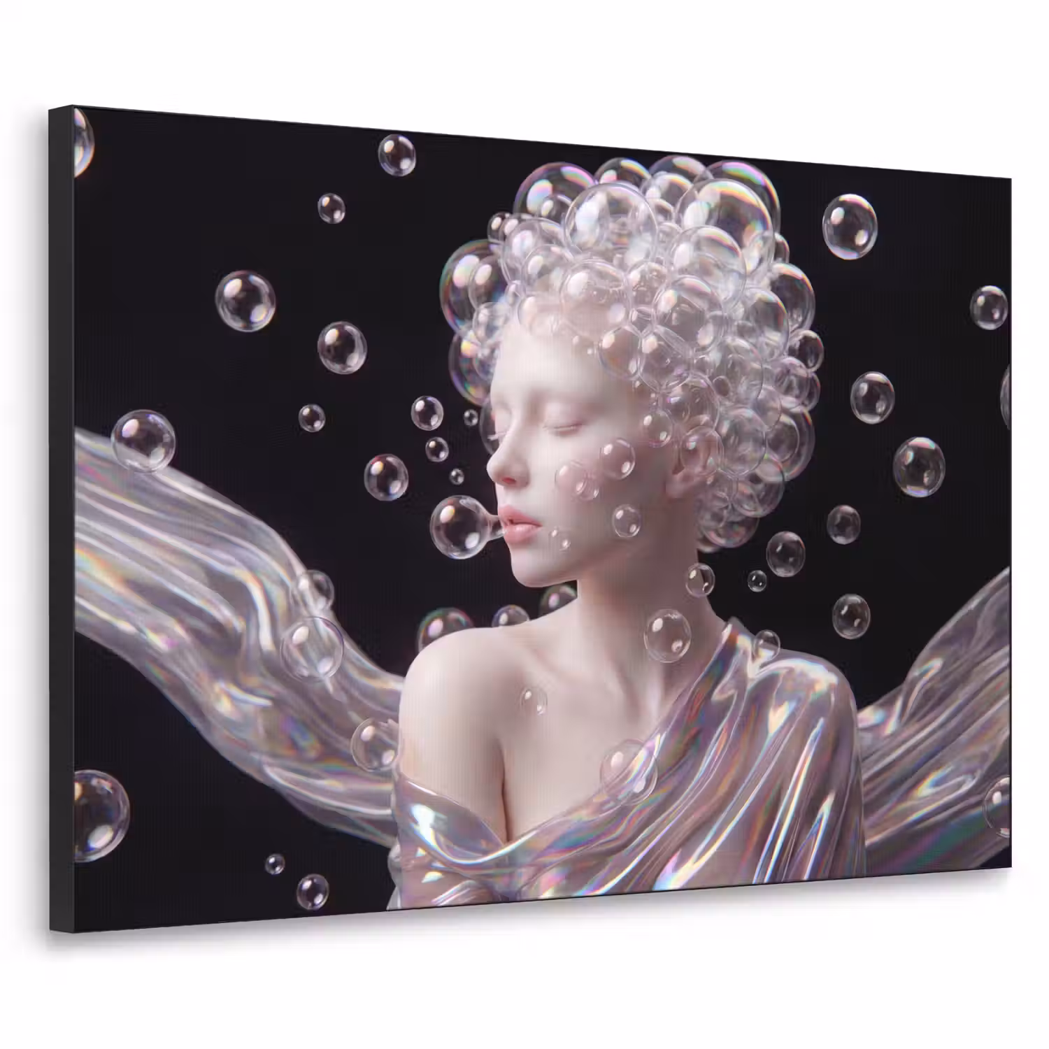 Vrouw - Bellen - Abstract - Kleurrijk Textielframe zwart klein -3d