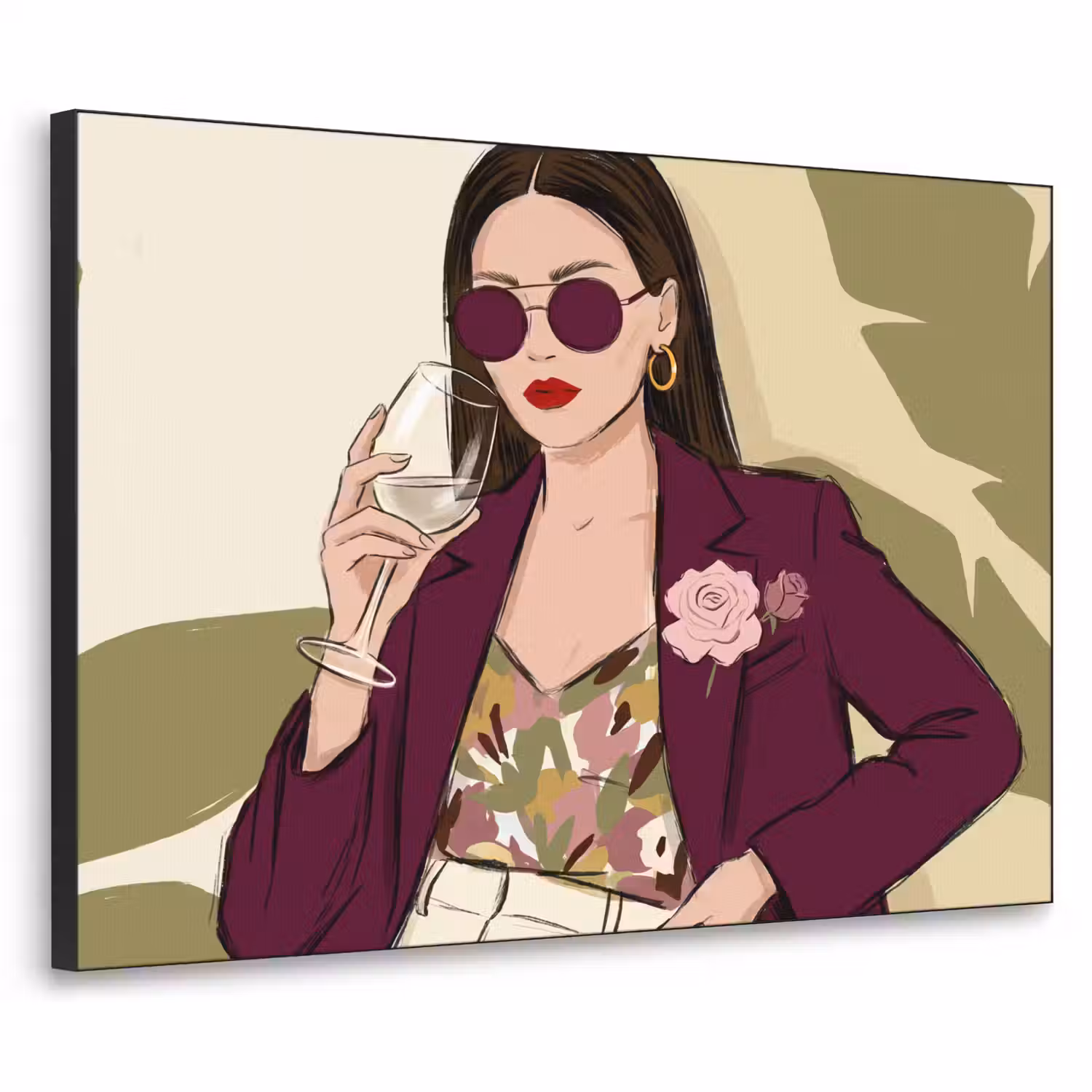 Vrouw - Wijn - Portret - Mode - Modern Textielframe zwart klein -3d