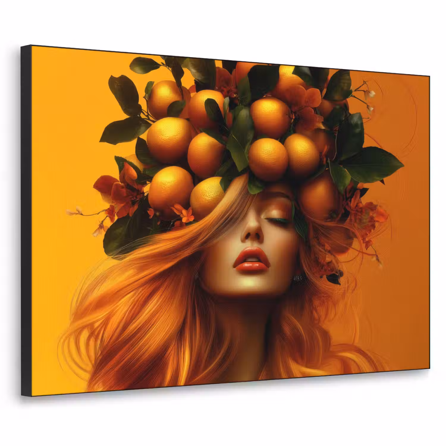 Vrouw - Citroenen - Bloesem - Geel Textielframe - compleet frame klein -3d