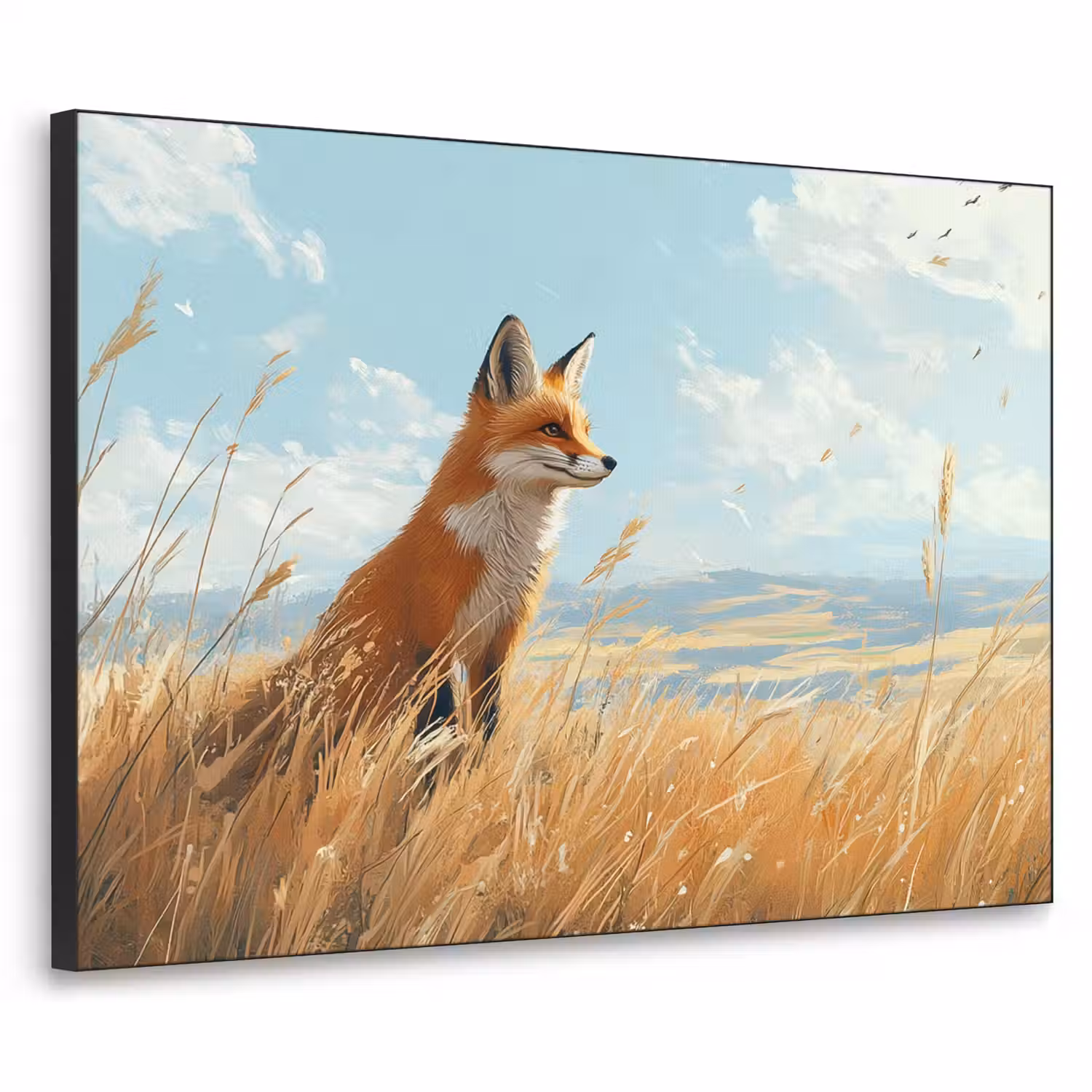 Vos - Gras - Wolken - Oranje Textielframe - compleet frame klein -3d