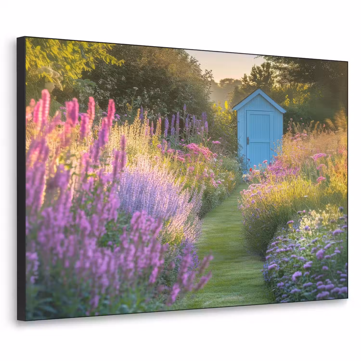 Tuinhuisje - Blauw - Bloemen Textielframe - compleet frame klein -3d