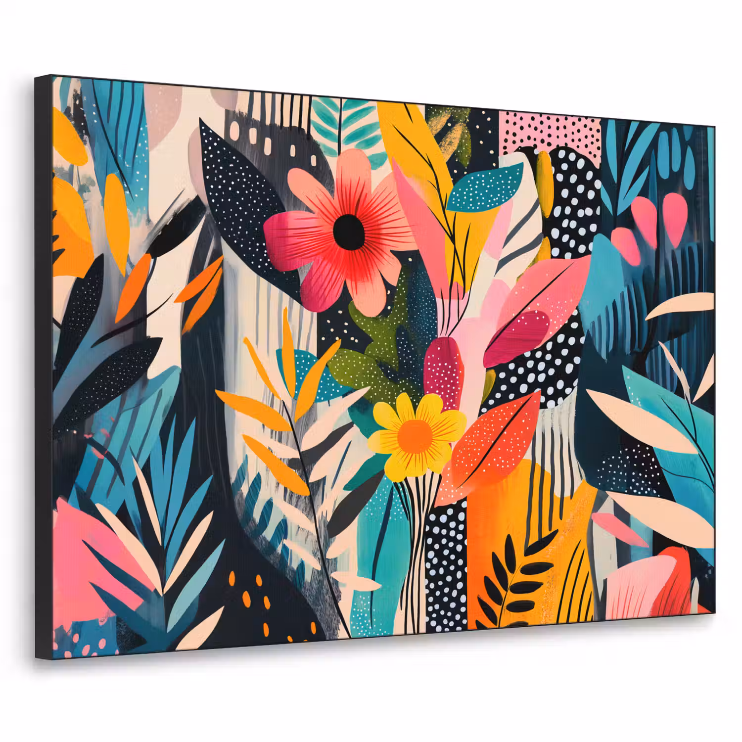 Schilderij - Abstract - Bloemen - Roze Textielframe - compleet frame klein -3d