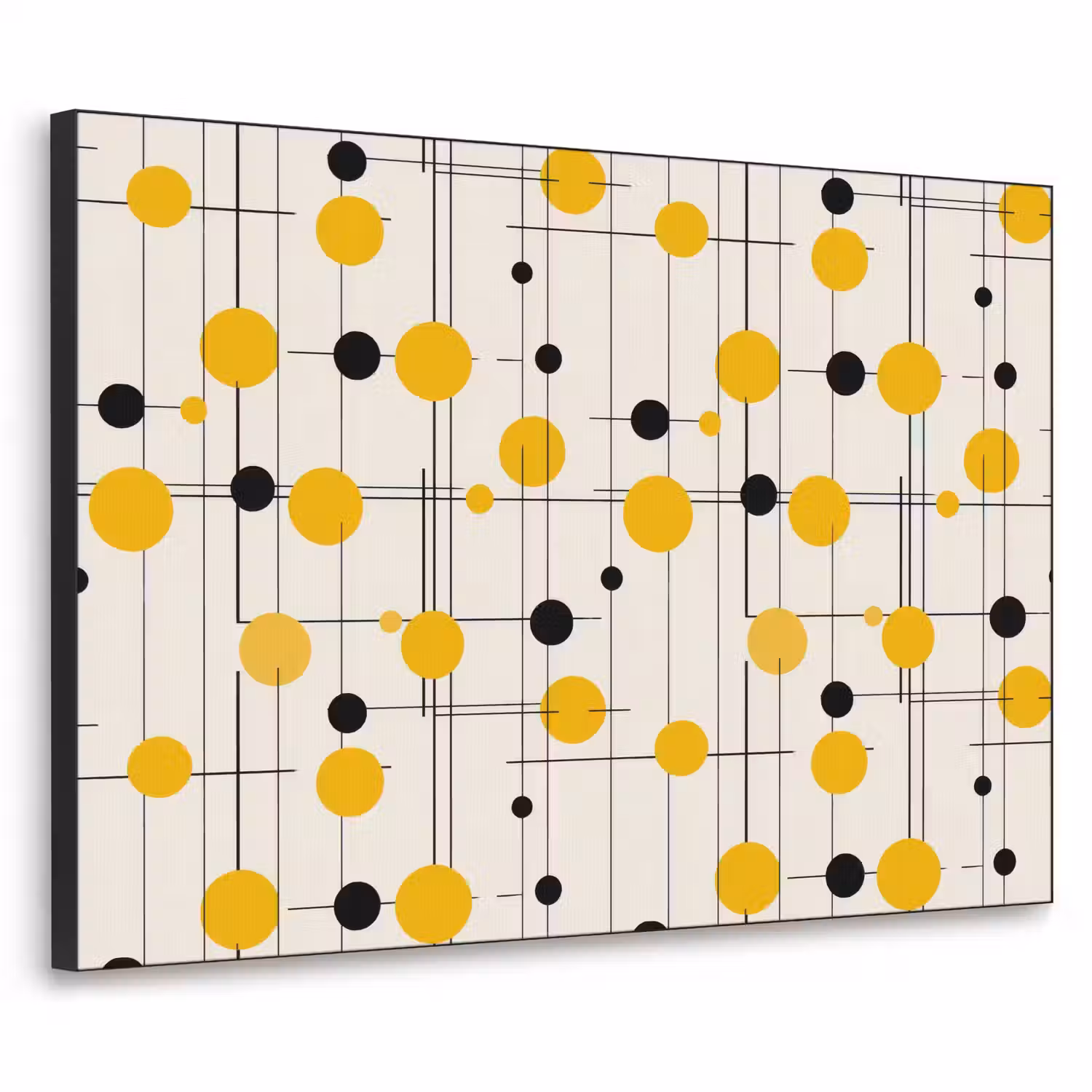 Geometrisch - Retro - Lijnen - Okergeel - Zwart Textielframe zwart klein 947 -3d