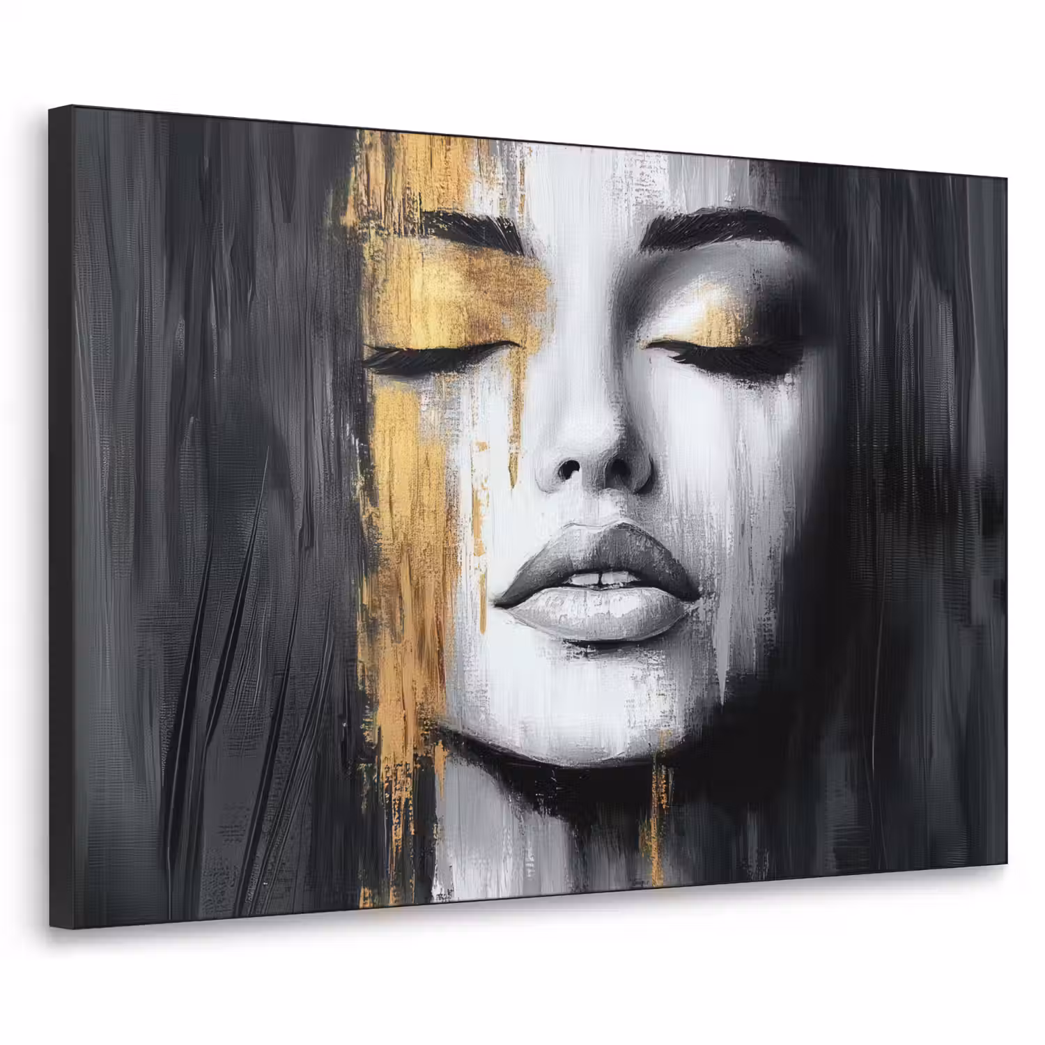 Gezicht - Vrouw - Penseelstreken - Abstract Textielframe - compleet frame klein -3d