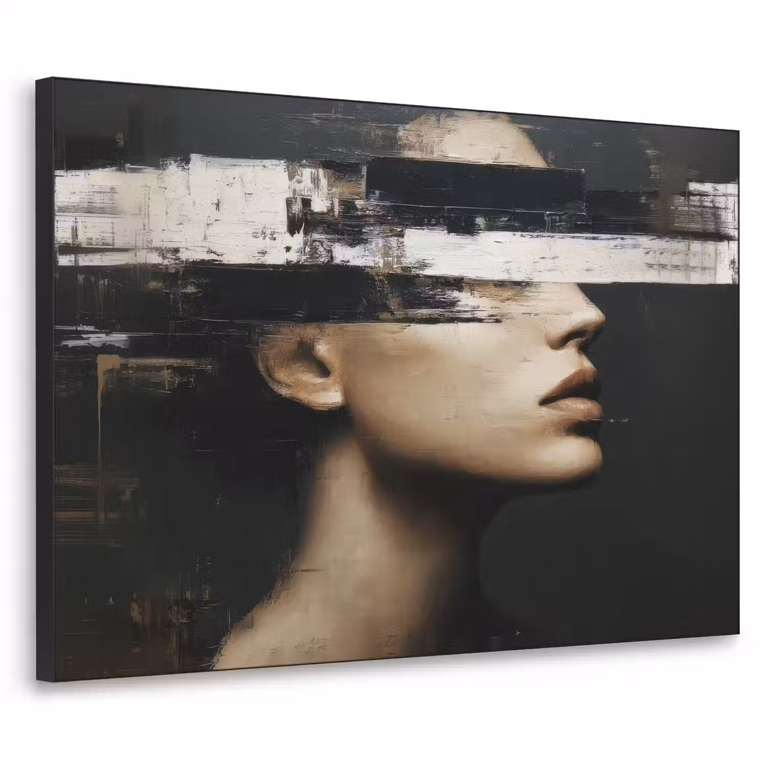 Gezicht - Vrouw - Zwart - Abstract Textielframe - compleet frame klein -3d