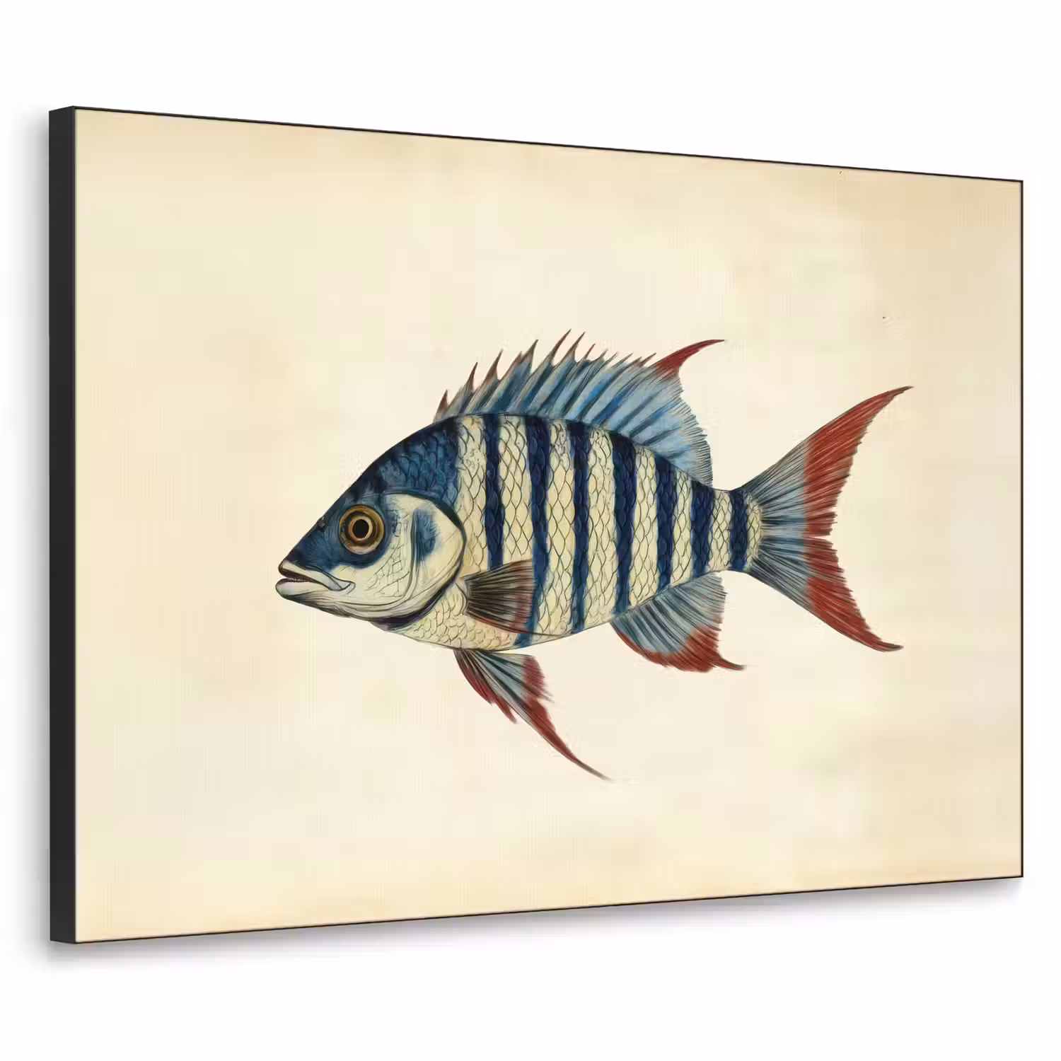 Gestreept - Donkerblauw - Rugvin - Vis Textielframe - compleet frame klein -3d
