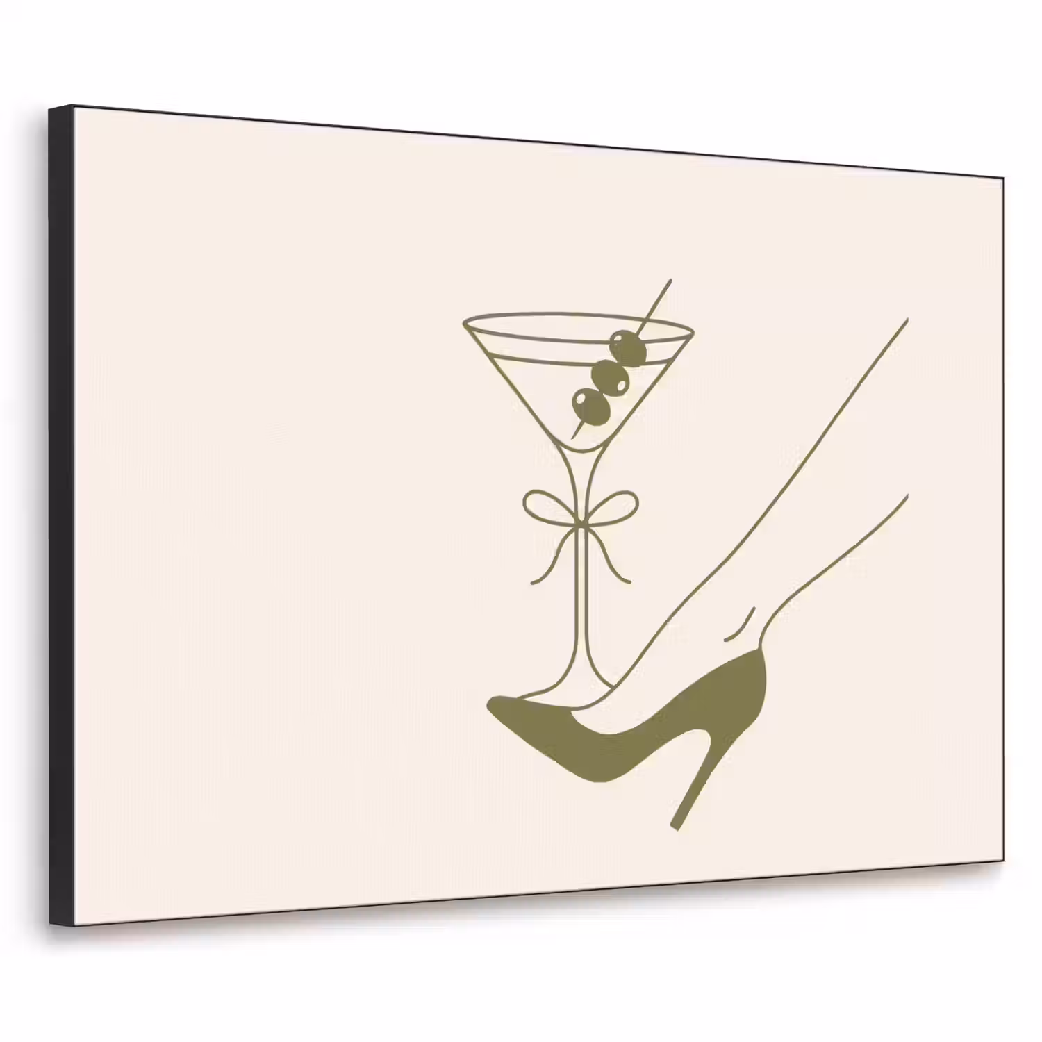 Drank - Martini - Hoge hak - Mode - Groen Textielframe zwart klein -3d