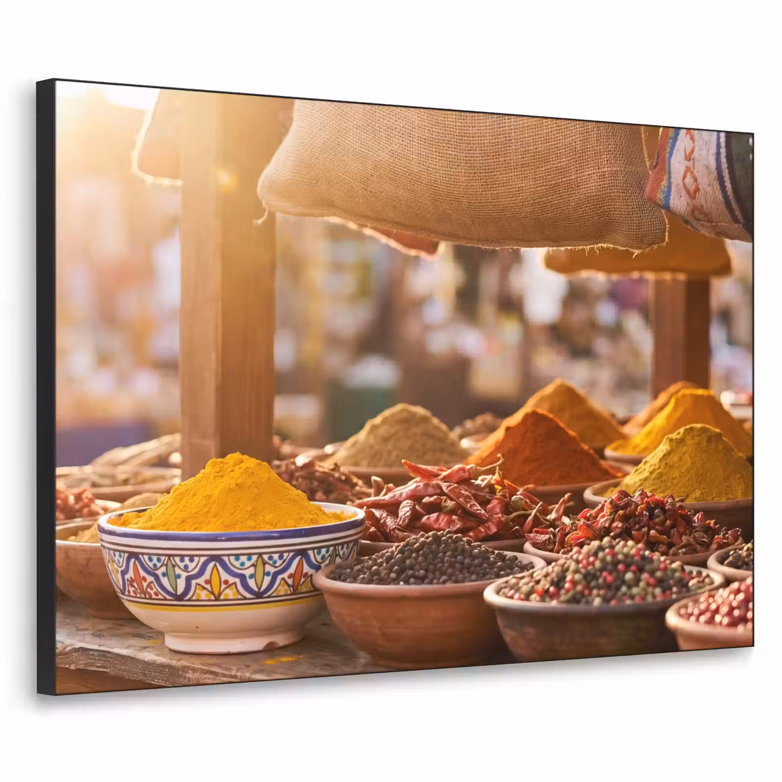 Art Frame - Gewürze – Markt – Bunt - Specerijen - Markt - Kleurrijk Textielframe zwart klein