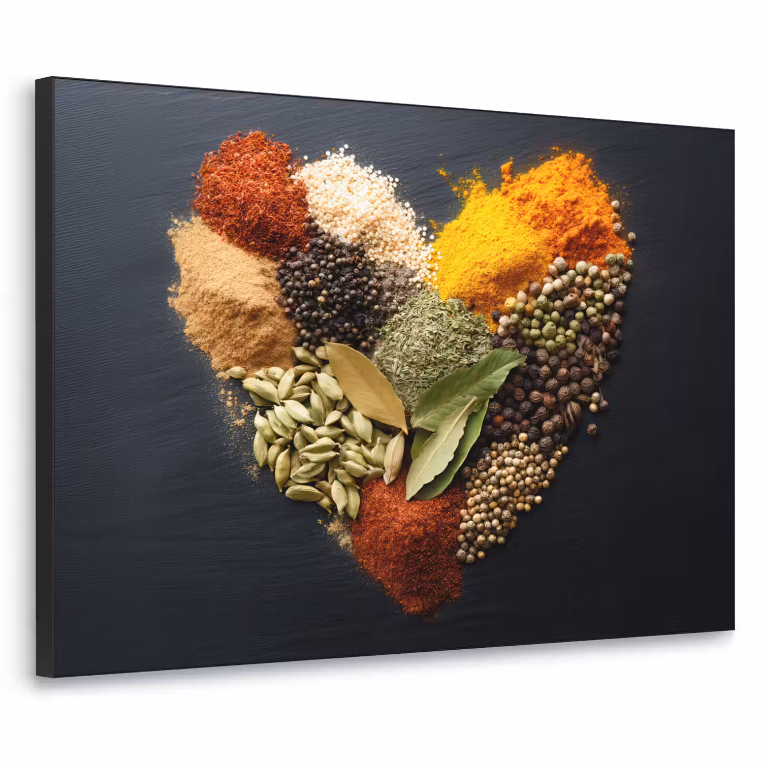 Specerijen - Mix - Hartvorm - Zwart Textielframe - compleet frame klein -3d