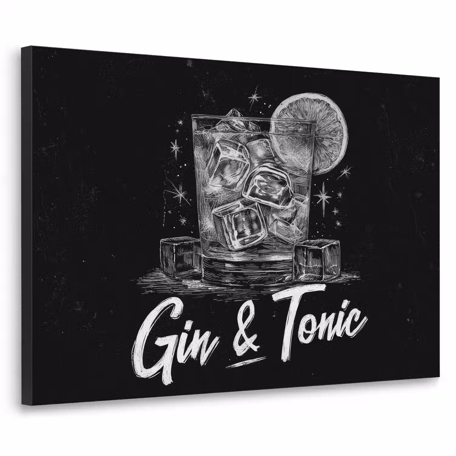 Gin en tonic - Glas - Limoen - Ijsblokjes Textielframe - compleet frame klein -3d