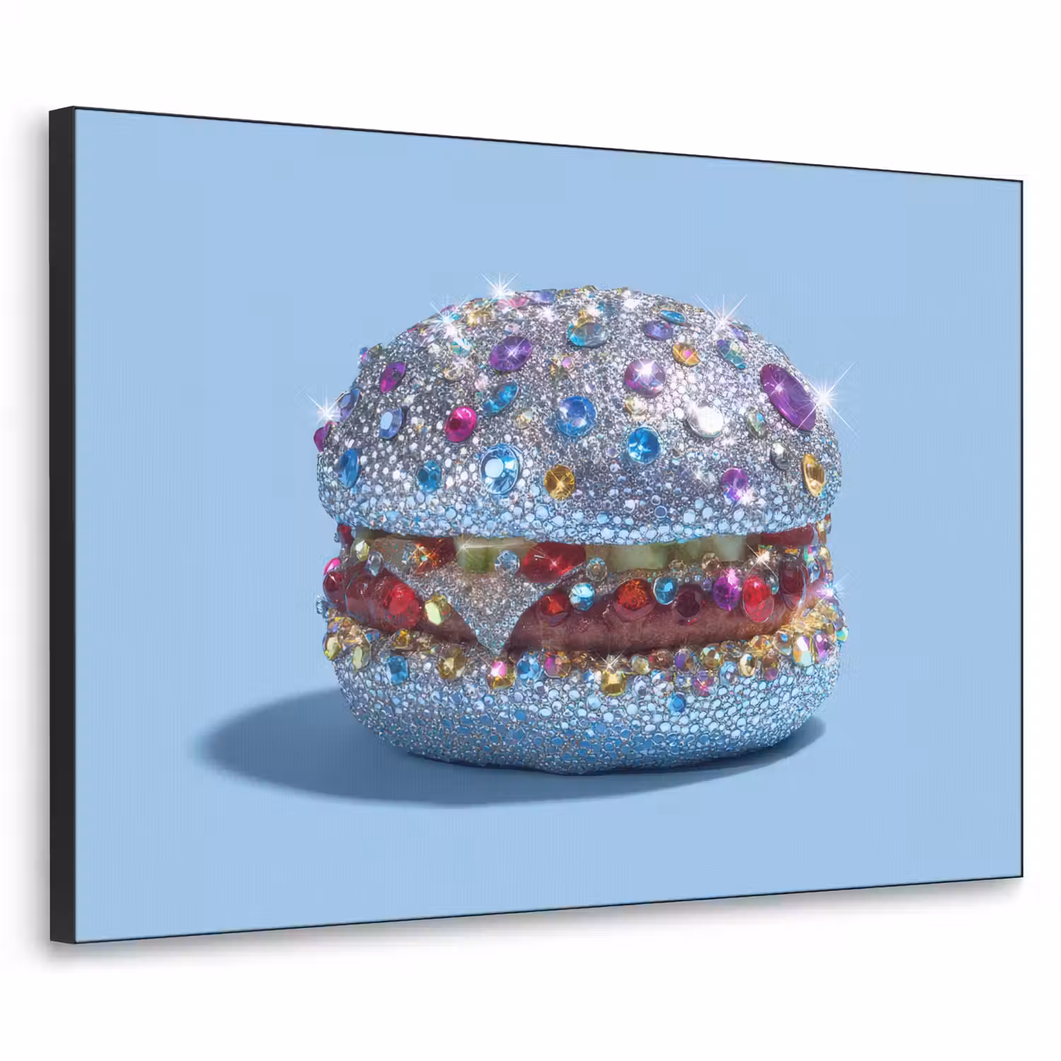 Glitters - Hamburger - Blauw Textielframe - compleet frame klein -3d