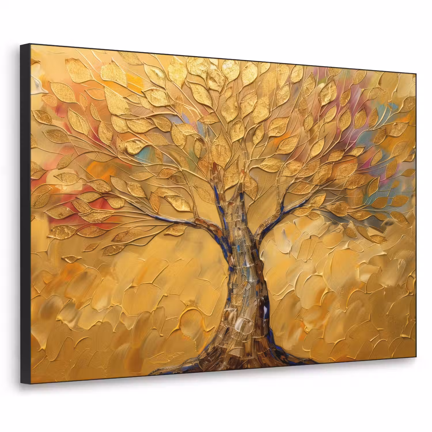 Goud - Boom - Abstract - Modern Textielframe zwart klein -3d