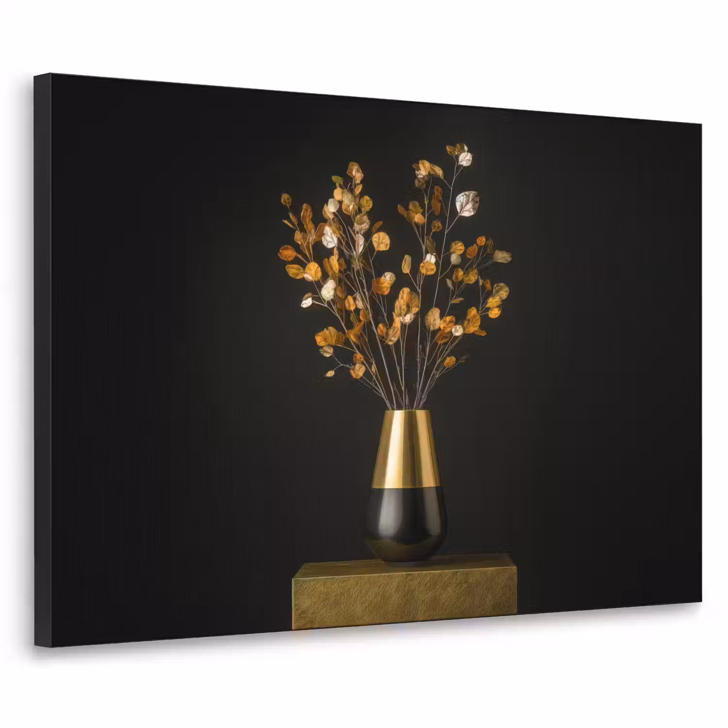 Goudbruine - Bladeren - Vaas - Herfstachtig Textielframe - compleet frame klein -3d