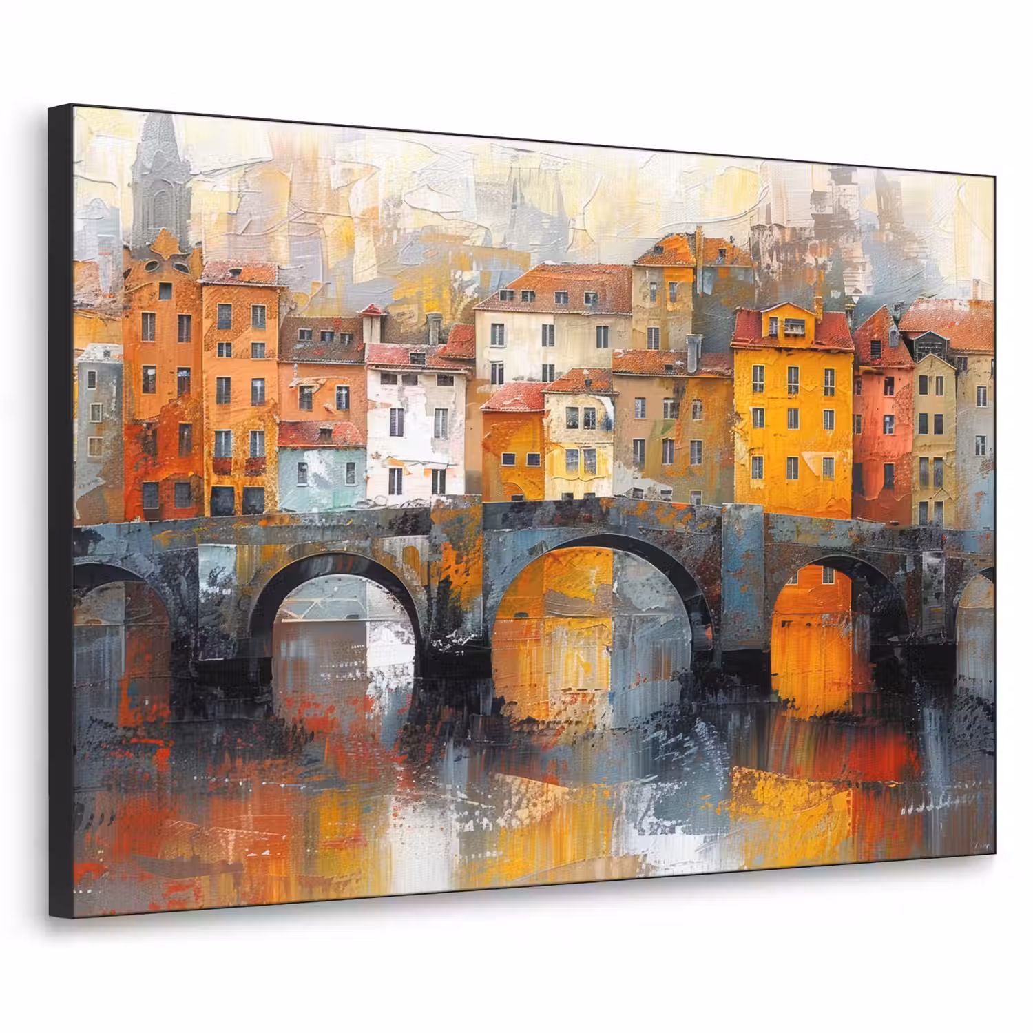 Gracht - Huizen - Kunst - Art Textielframe zwart klein -3d