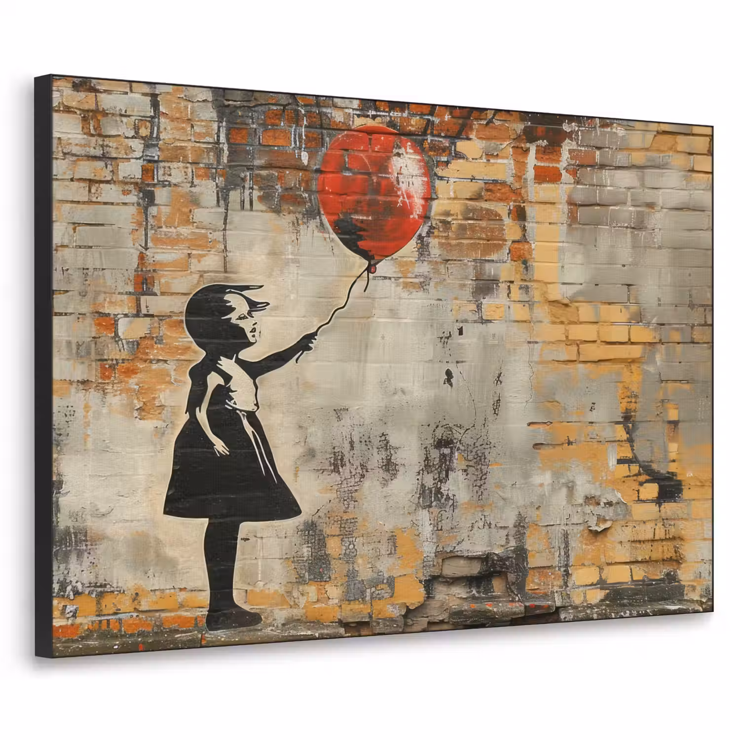 Graffiti - Banksy Style - Meisje met ballon Textielframe - compleet frame klein -3d