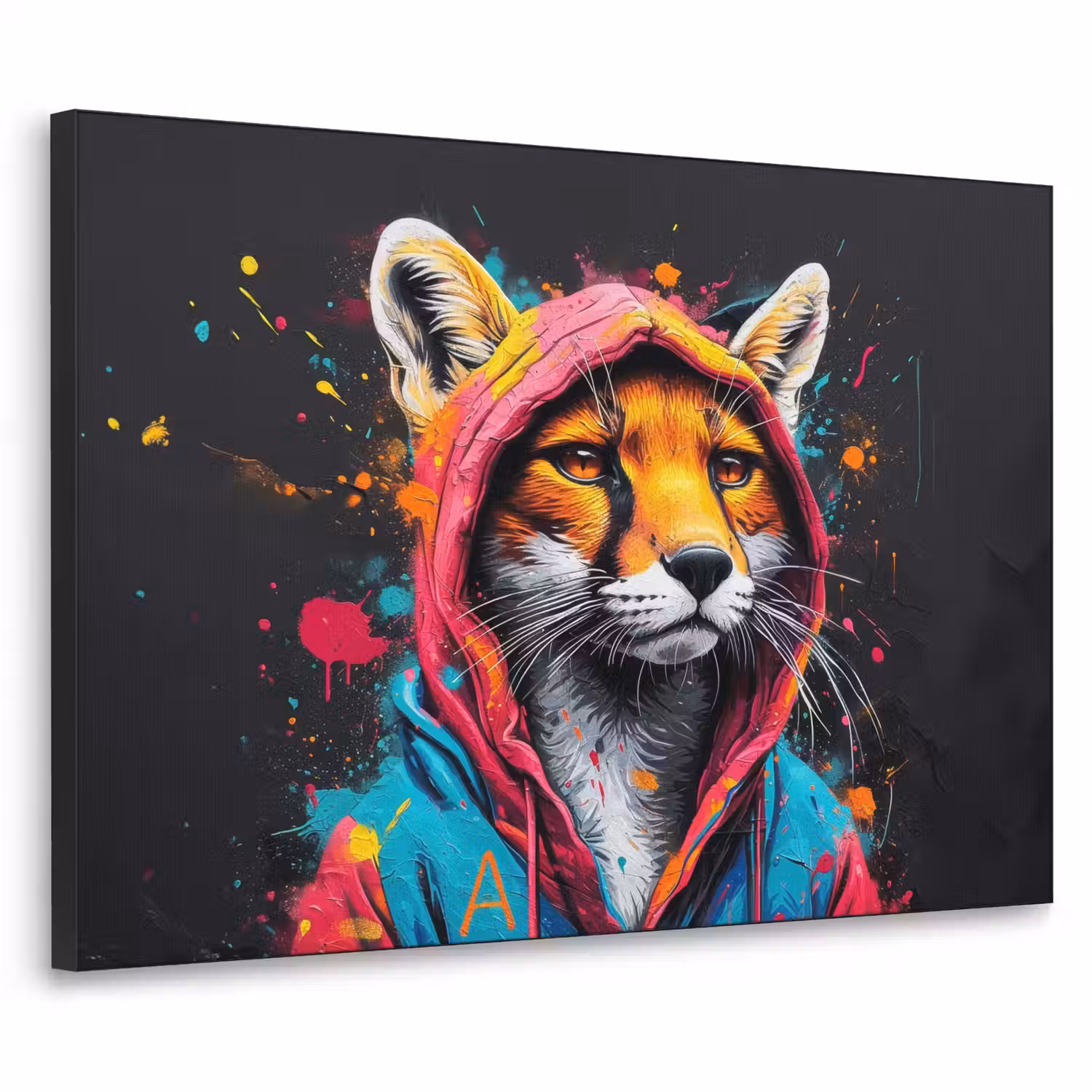 Graffiti - Vos - Jas - Pop art - Dieren Textielframe - compleet frame klein -3d