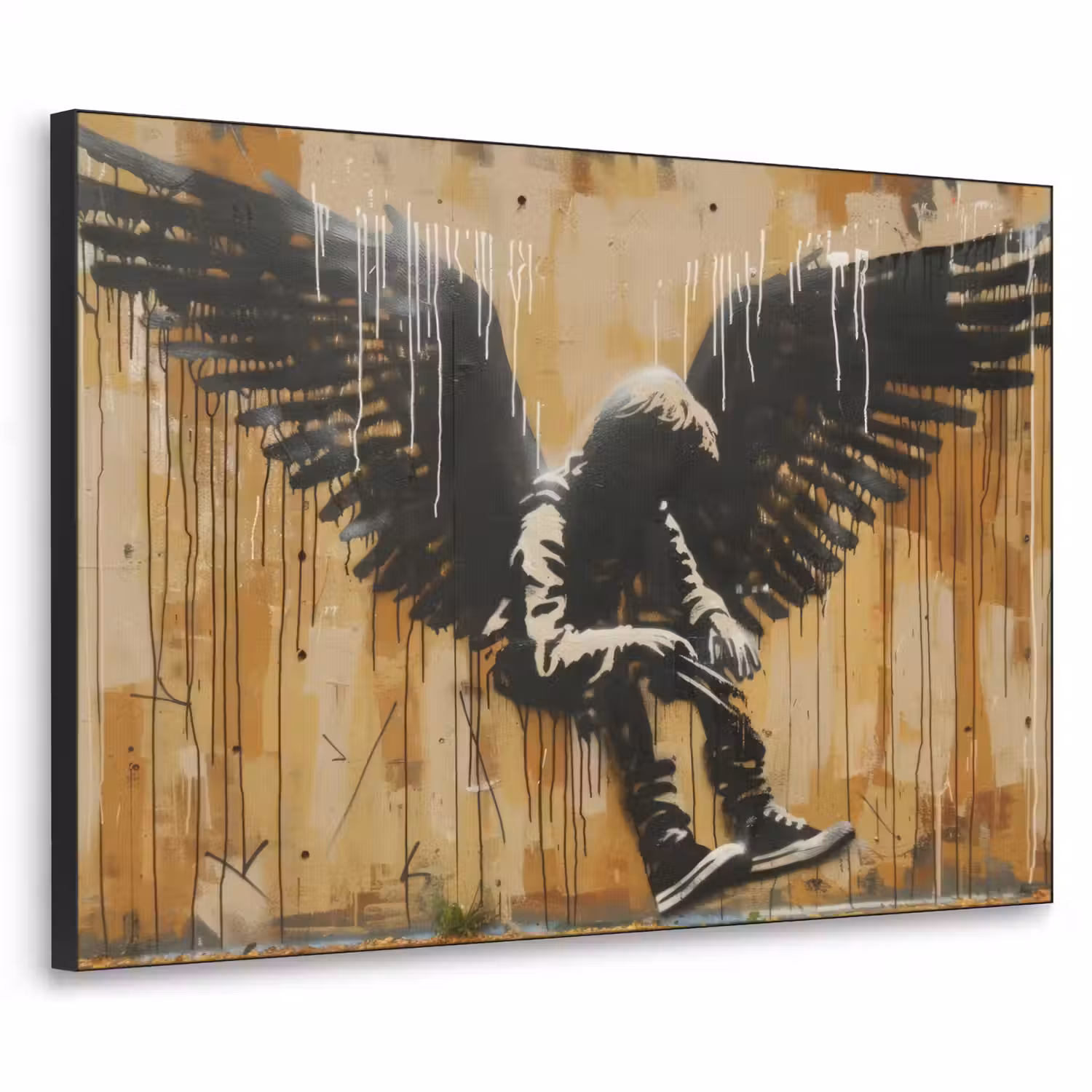 Graffiti - Kunst - Vleugels - Street art - Banksy Style Textielframe - compleet frame klein -3d