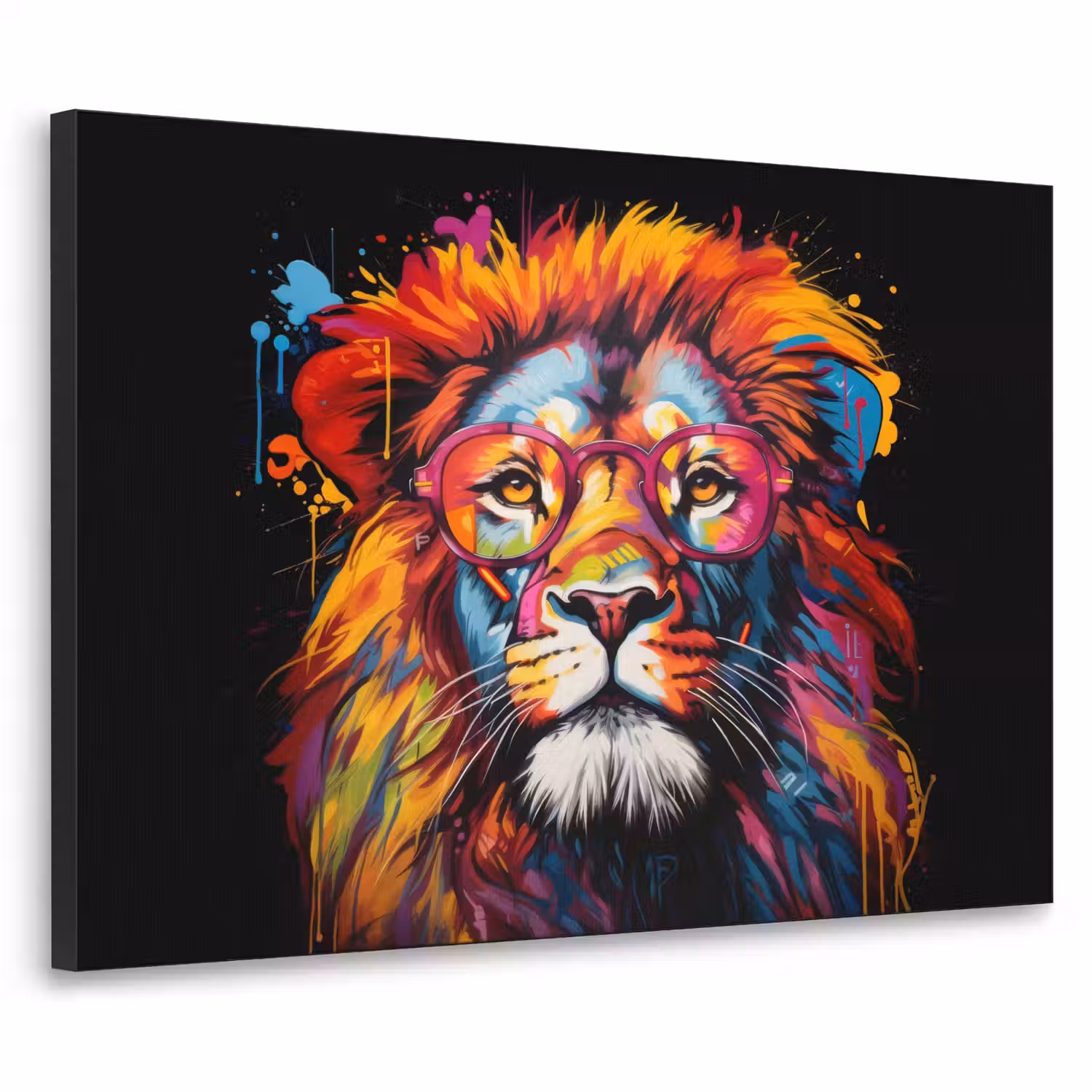 Graffiti - Leeuw - Bril - Zwart - Kleurrijk Textielframe - compleet frame klein -3d