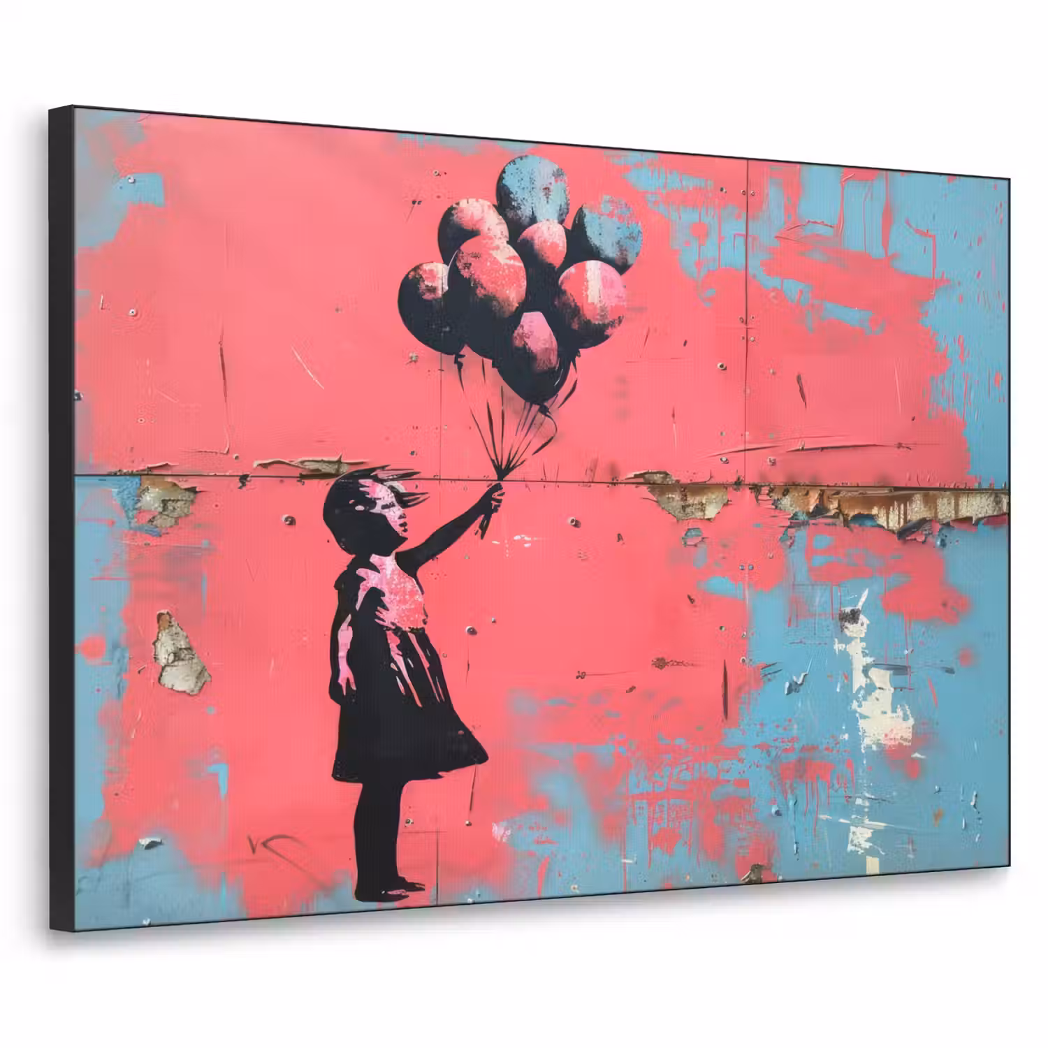 Graffiti - Meisje - Ballon - Roze - Blauw - Street art Textielframe - compleet frame klein -3d