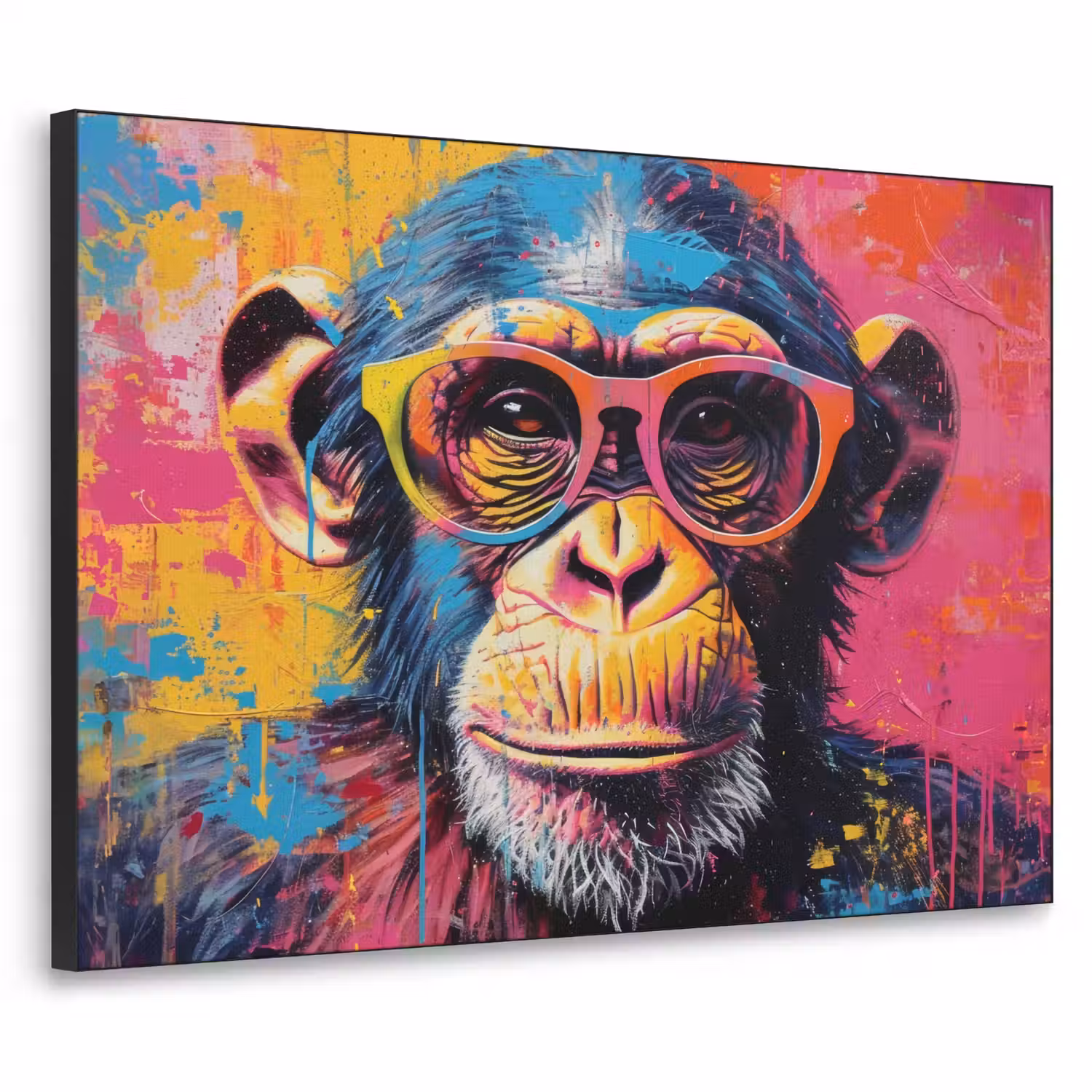 Graffiti - Chimpansee - Aap - Bril - Kleurrijk Textielframe - compleet frame klein -3d