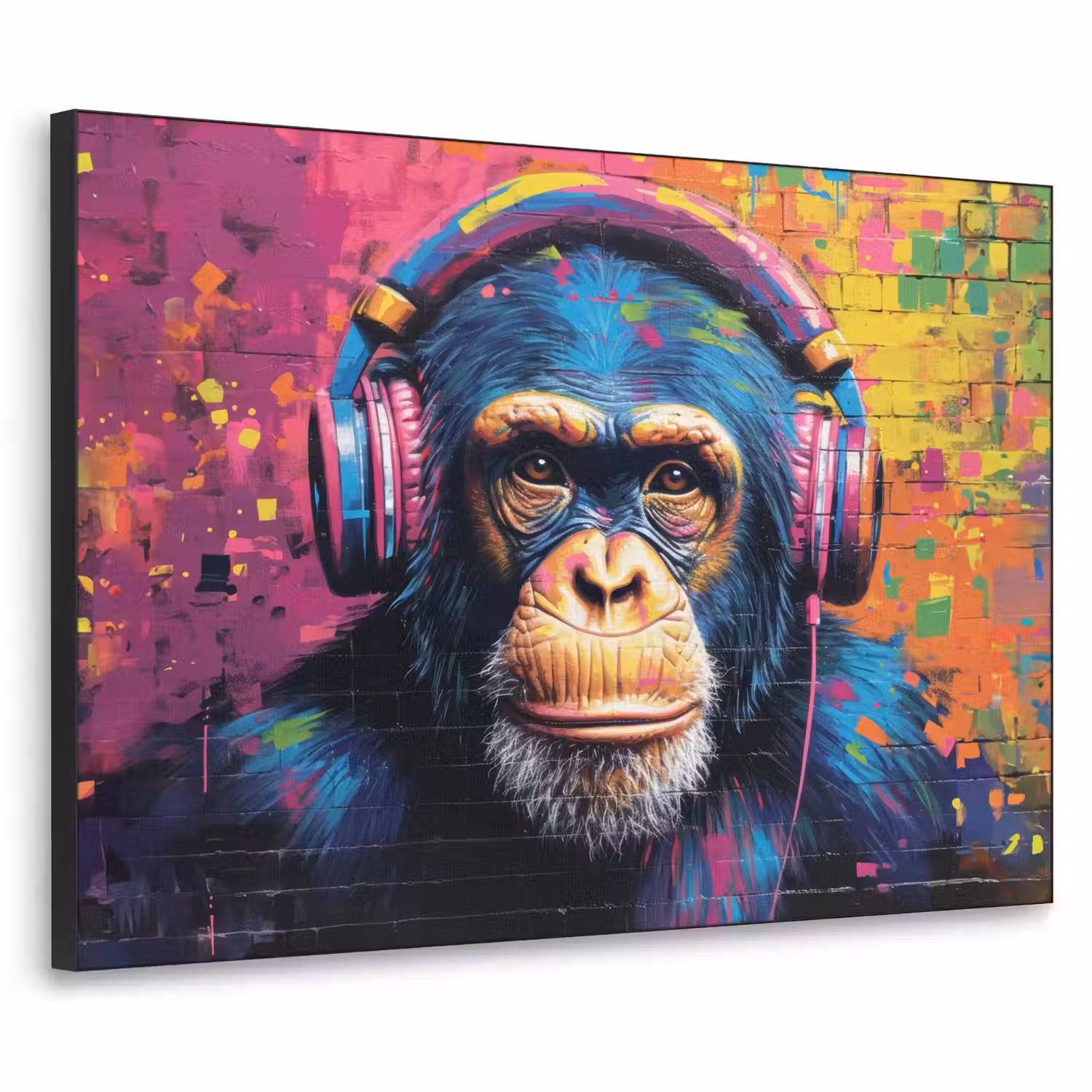 Graffiti - Chimpansee - Street art - Koptelefoon - Aap Textielframe - compleet frame klein -3d