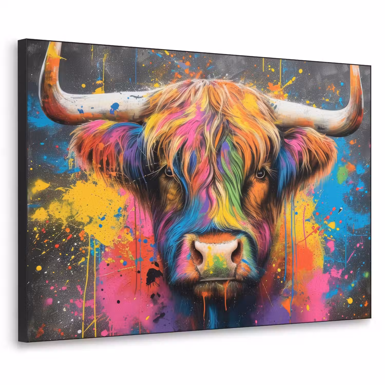 Graffiti - Schotse hooglander - Koe - Kleurrijk Textielframe - compleet frame klein -3d