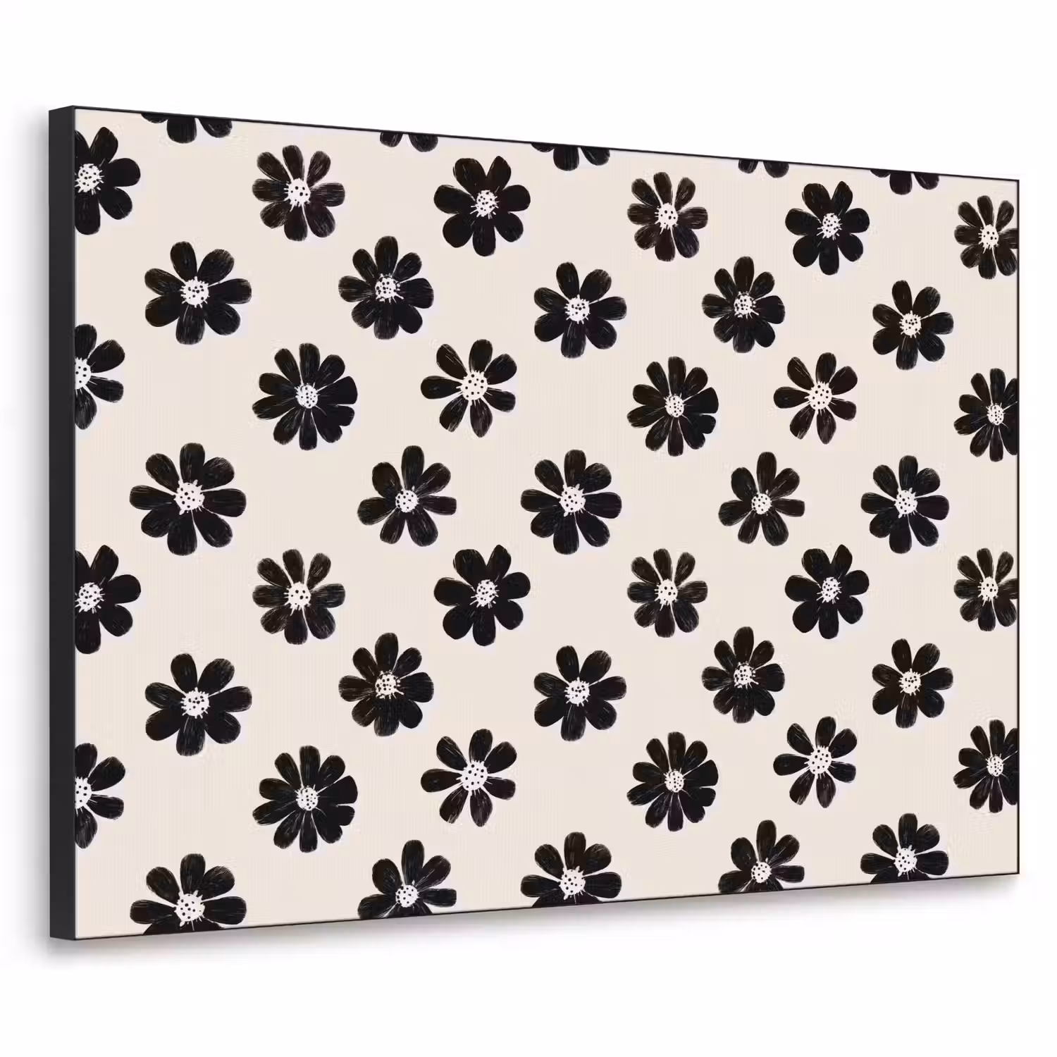 Grafisch - Madeliefjes - Zwart - Beige Textielframe zwart klein 947 -3d