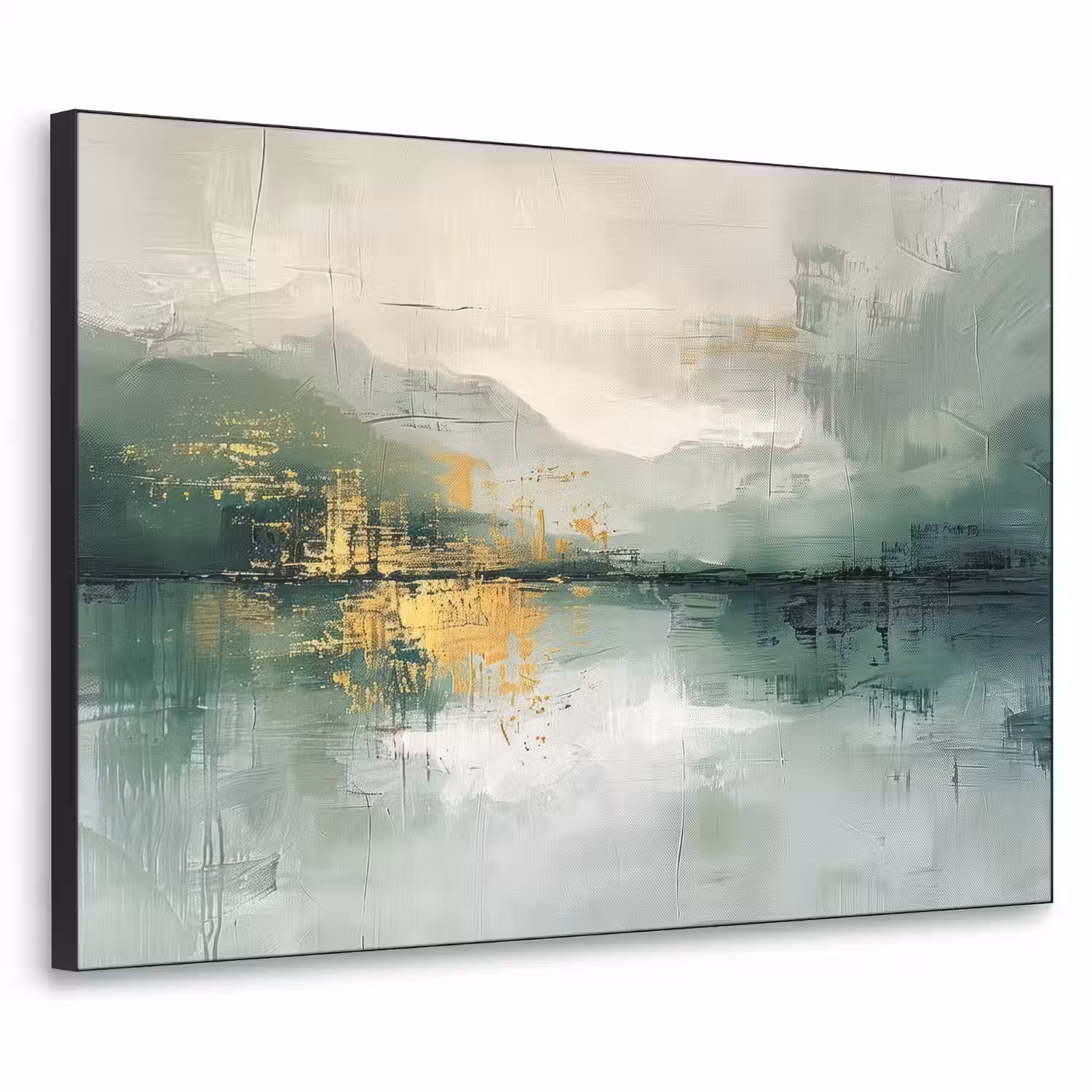 Groen - Modern - Abstract - Goud Textielframe - compleet frame klein -3d