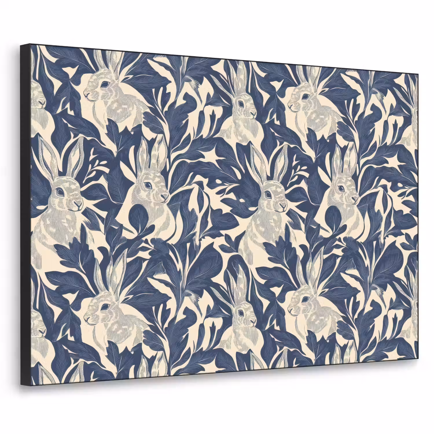 Hazen - Bladeren - Patroon - Blauw - Beige Textielframe zwart klein 947 -3d