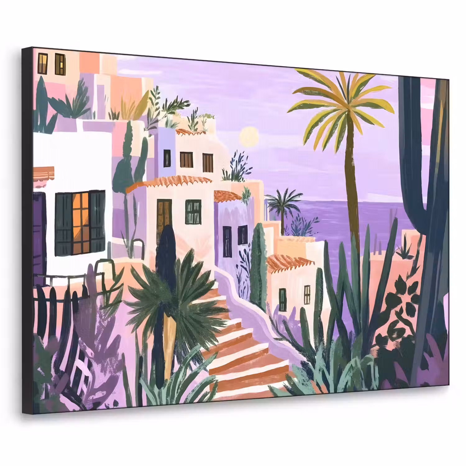 Huizen - Minimalistisch - Palmbomen - Kust Textielframe - compleet frame klein -3d