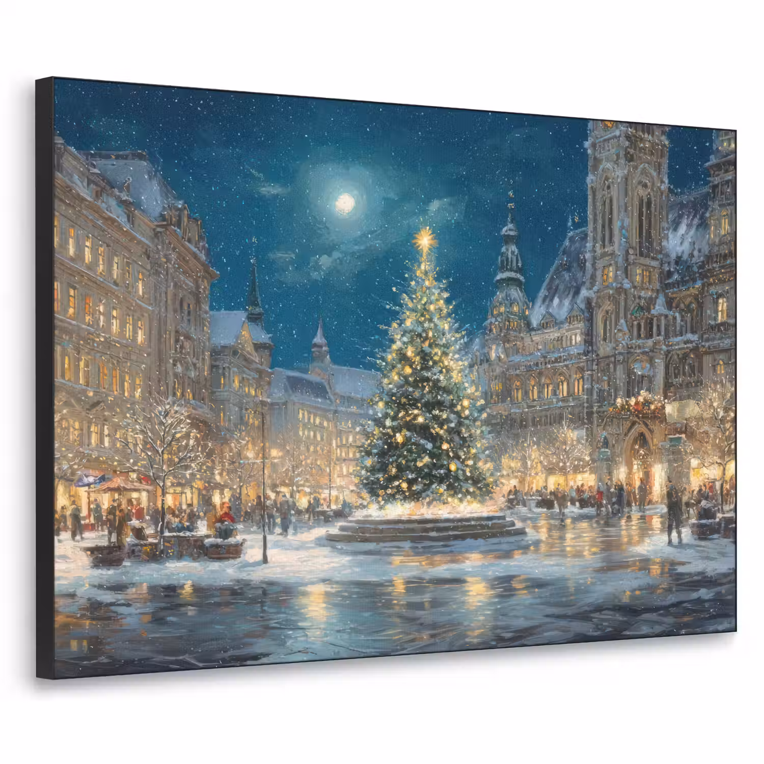 Kerstnacht - Stadsplein - Meerkleurig Textielframe - compleet frame klein -3d