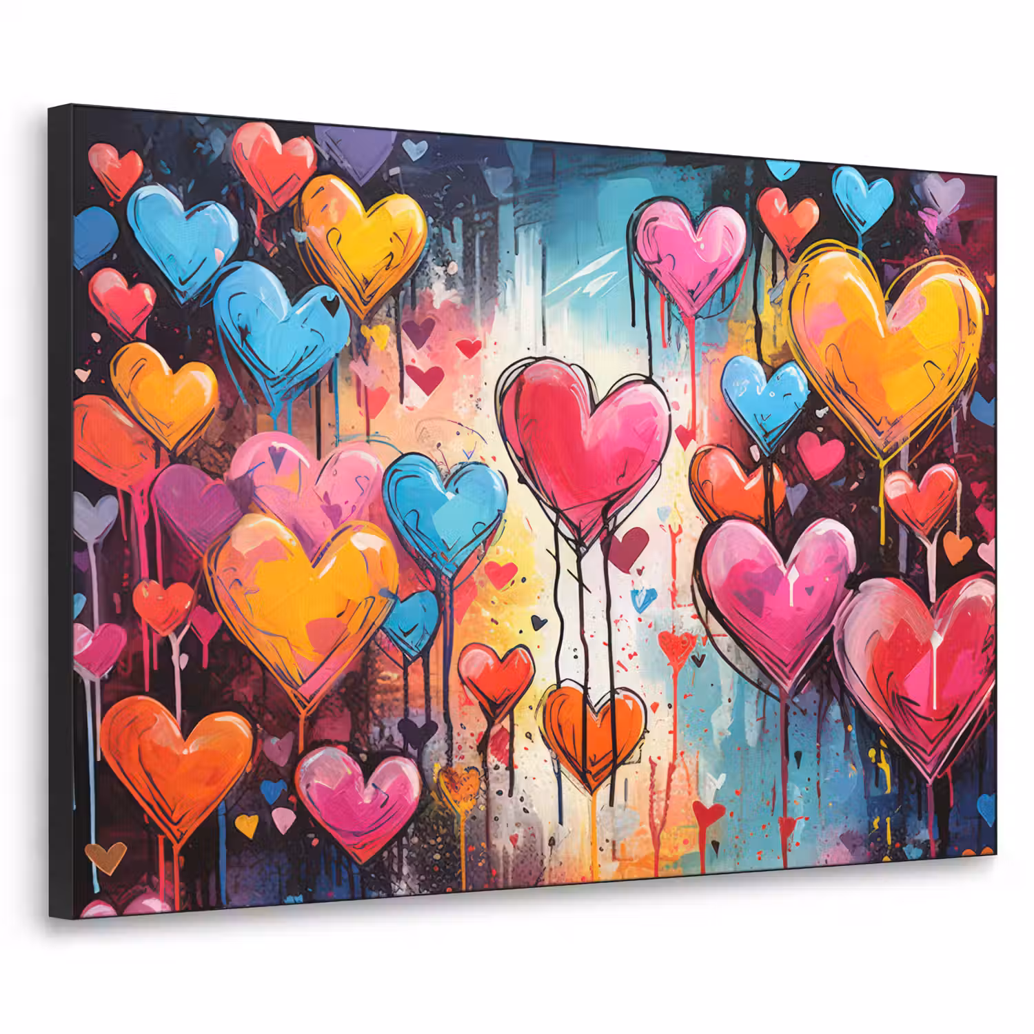 Hartjes - Kleuren - Kunst - Liefde Textielframe zwart klein -3d