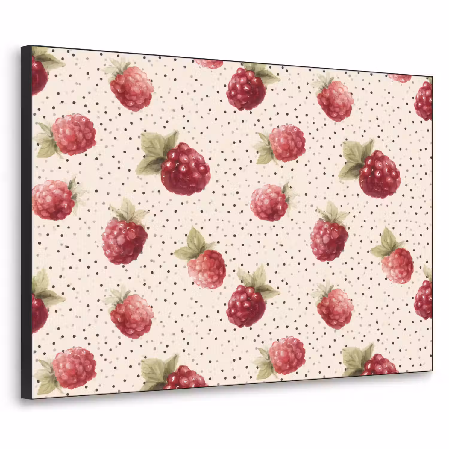 Framboos - Stippen - Rood Textielframe zwart klein 947 -3d