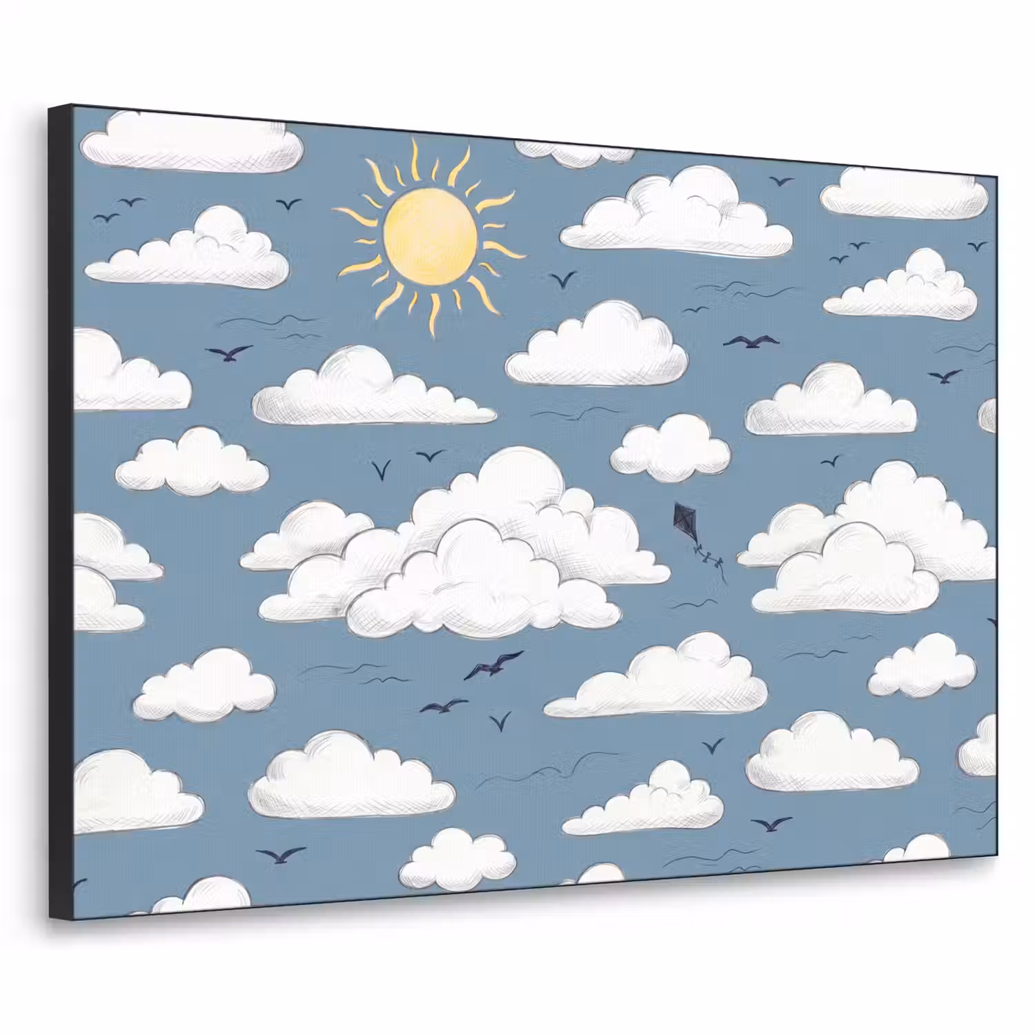 Lucht - Zon - Wolken - Natuur - Blauw Textielframe zwart klein -3d