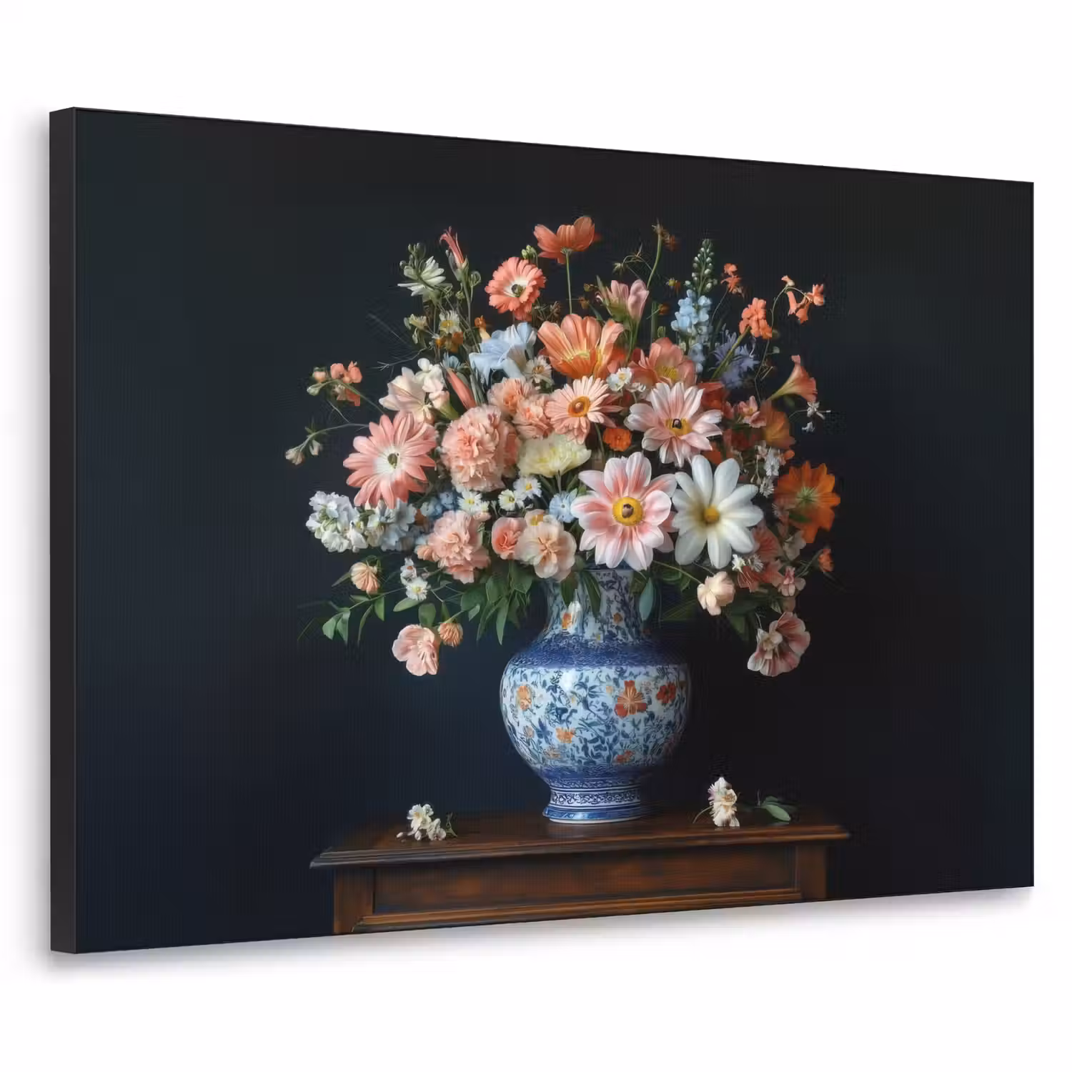 Hout - Vaas - Kleuren - Bloemen Textielframe - compleet frame klein -3d