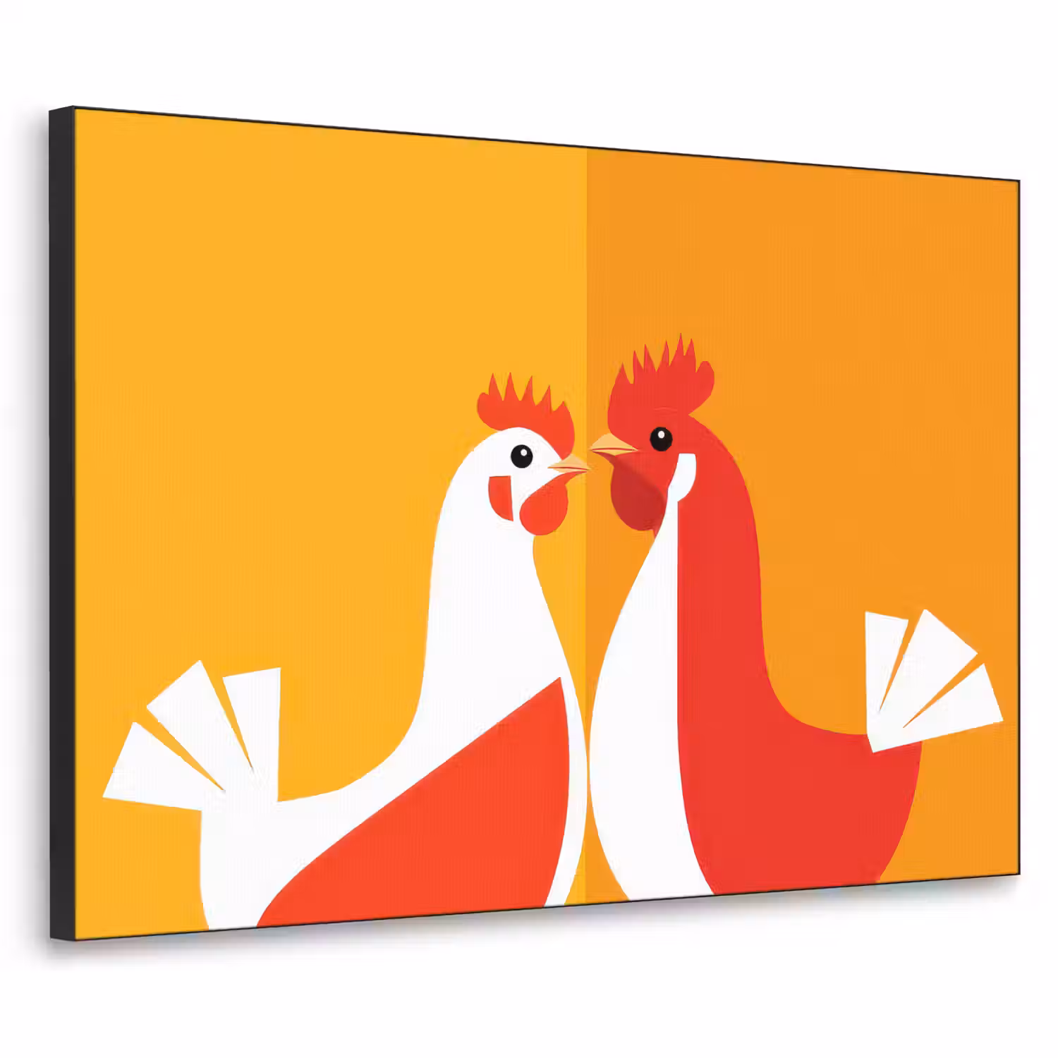 Kippen - Oranje - Vlakken Textielframe - compleet frame klein -3d