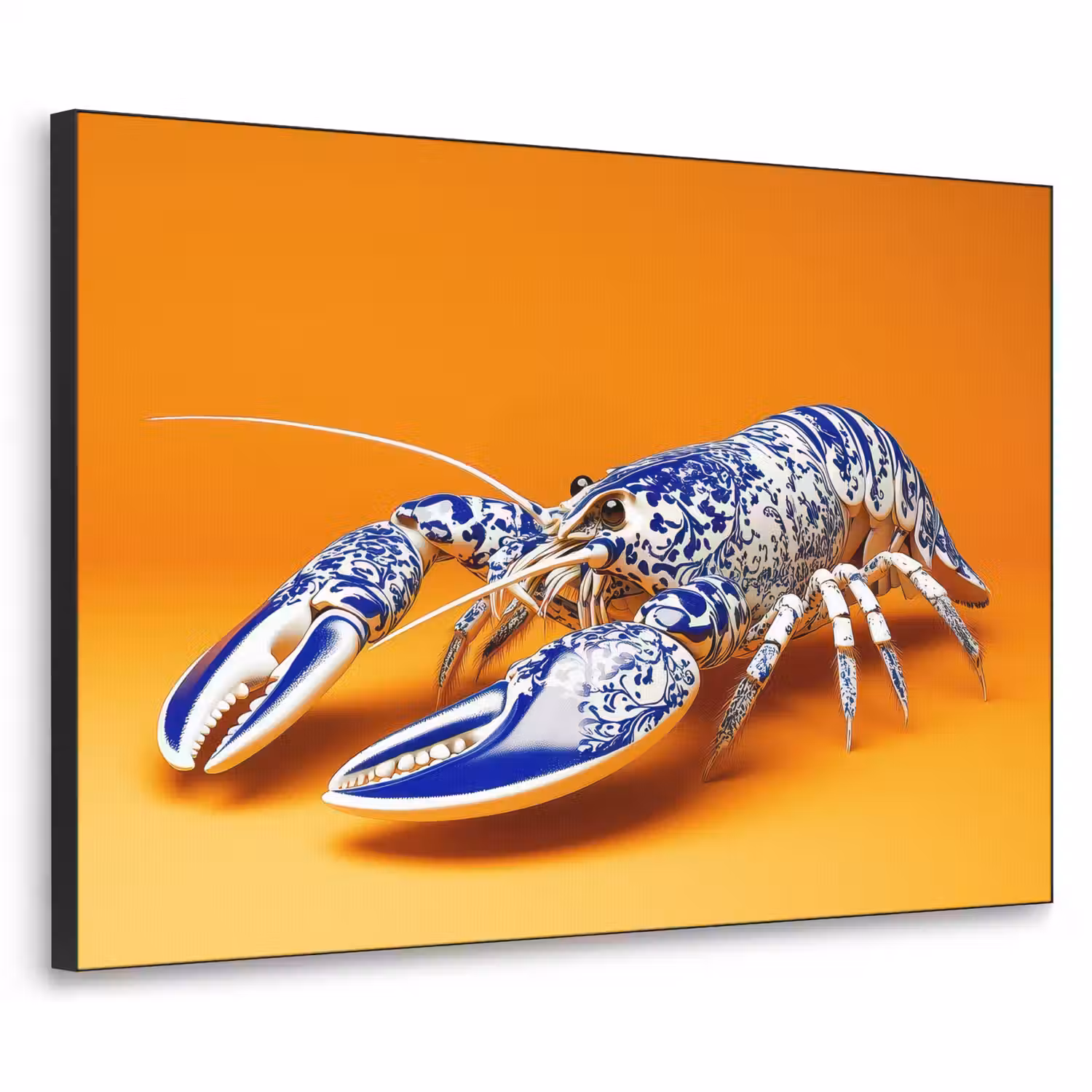 Kreeft - Delftsblauw - Schild - Stoer - Oranje Textielframe - compleet frame klein -3d