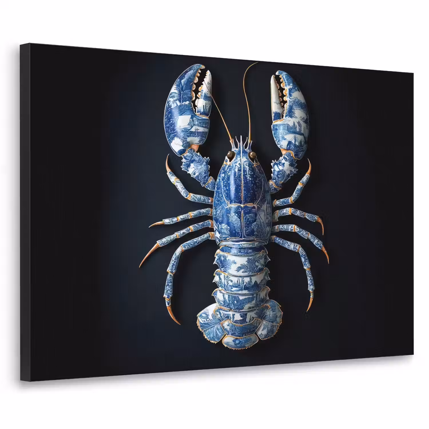 Kreeft - Delftsblauw - Schild - Stoer Textielframe - compleet frame klein -3d