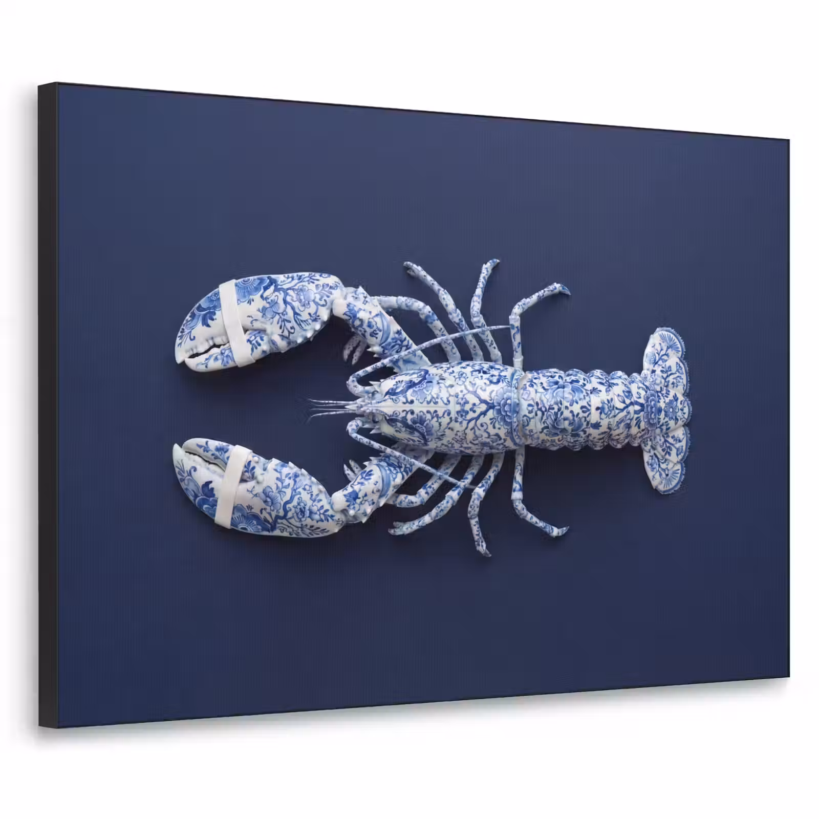 Art Frame - Hummer - Porzellan - Delfter Blau - Kreeft - Porselein - Delfts - Blauw Textielframe zwart klein