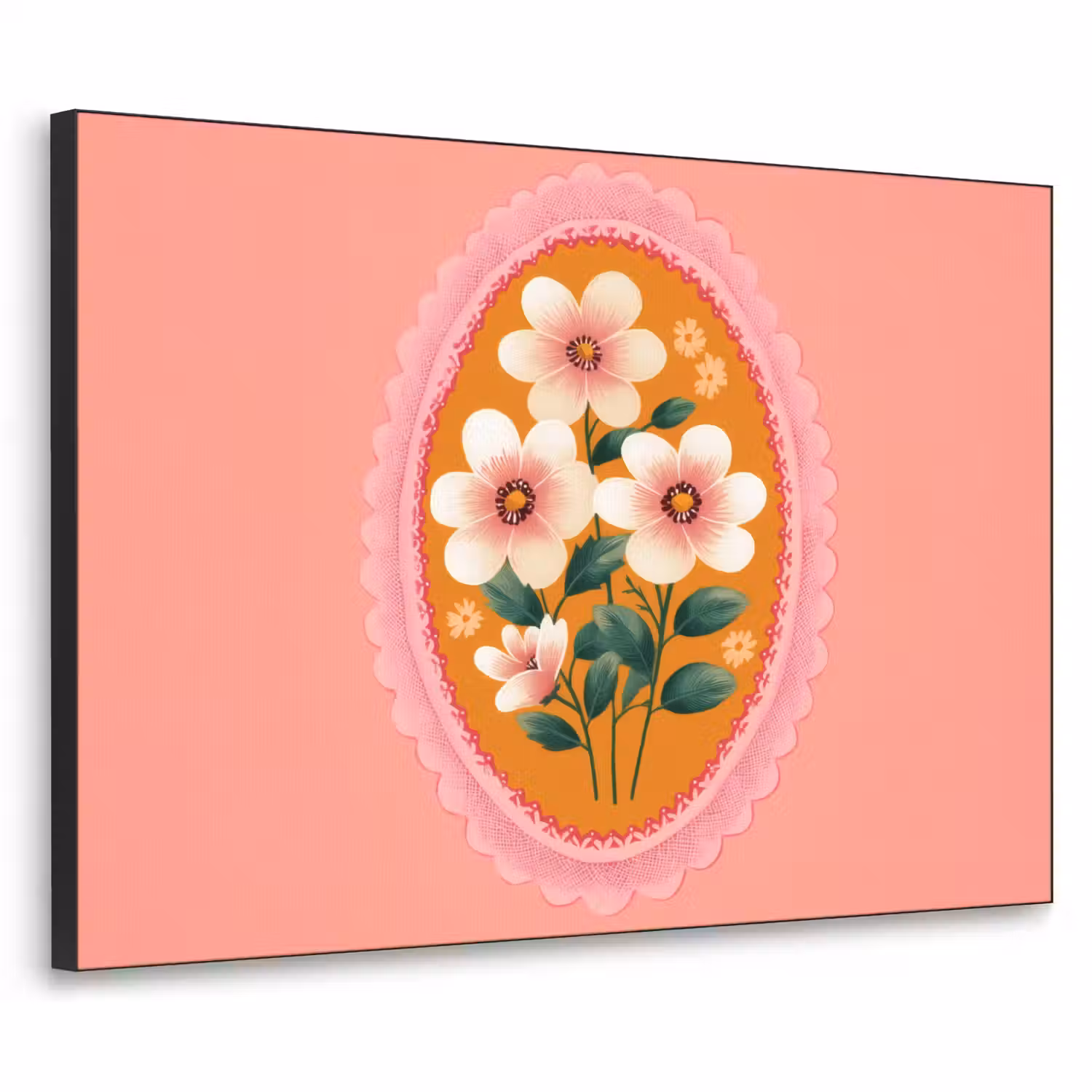 Illustratie - Bloemen - Rand - Roze Textielframe - compleet frame klein -3d