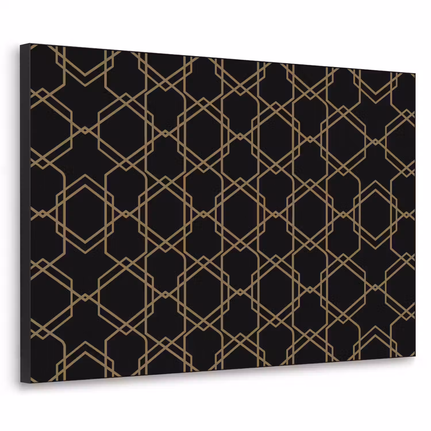 Verweven - Zeshoeken - Zwart - Goud Textielframe - compleet frame klein 947 -3d