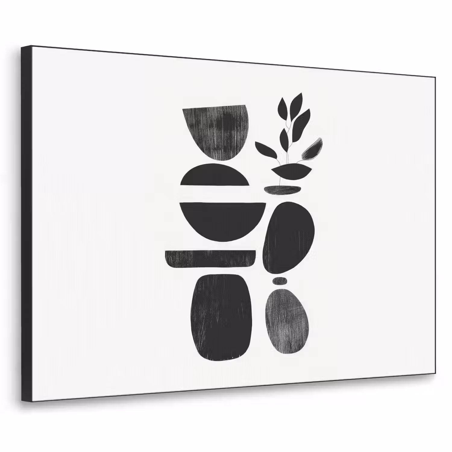 Japandi - Zwart - Abstract Textielframe - compleet frame klein -3d